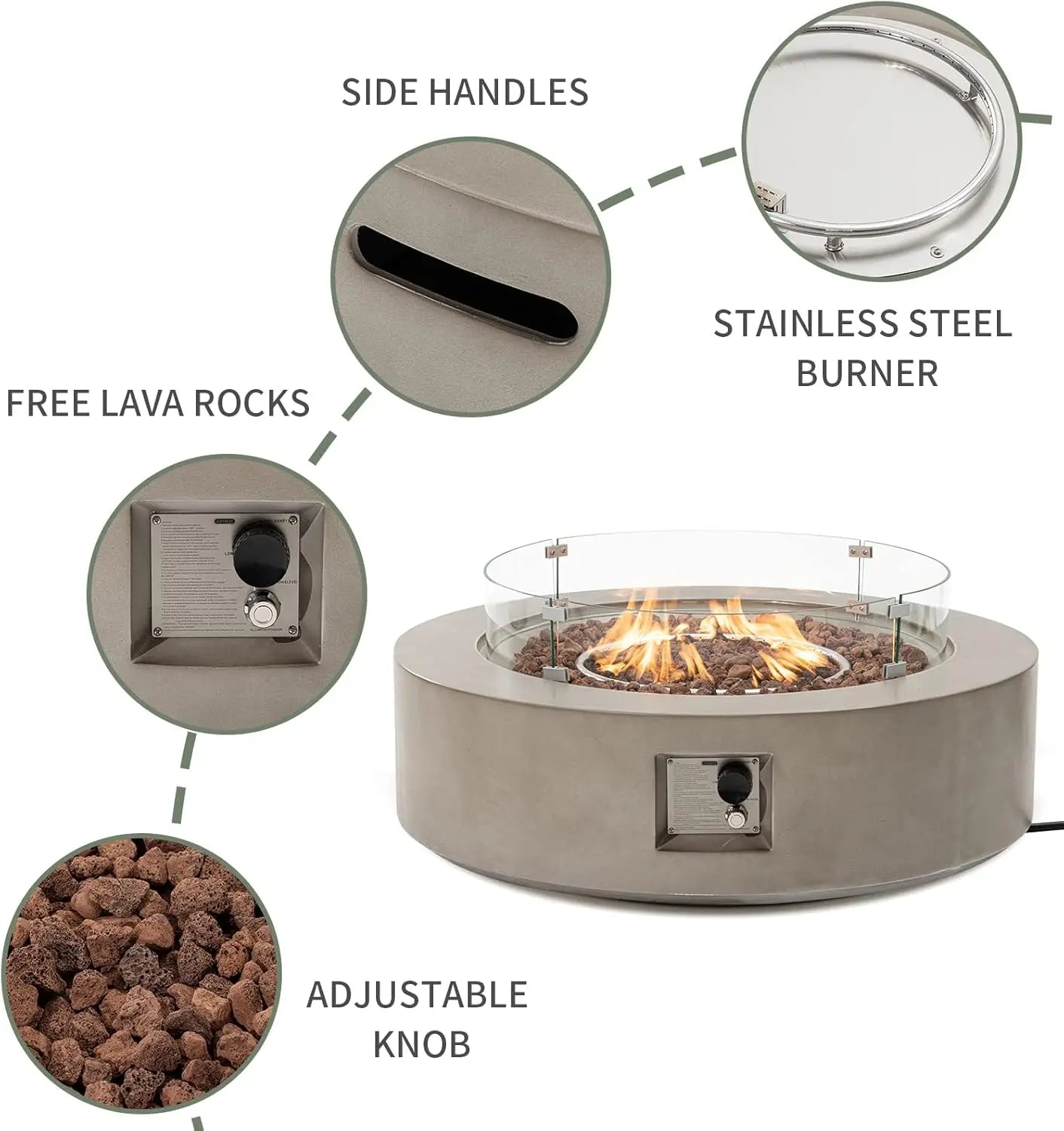 Outdoor Propane Fire Pit Coffee Table With 50000 BTU Stainless Steel Burner