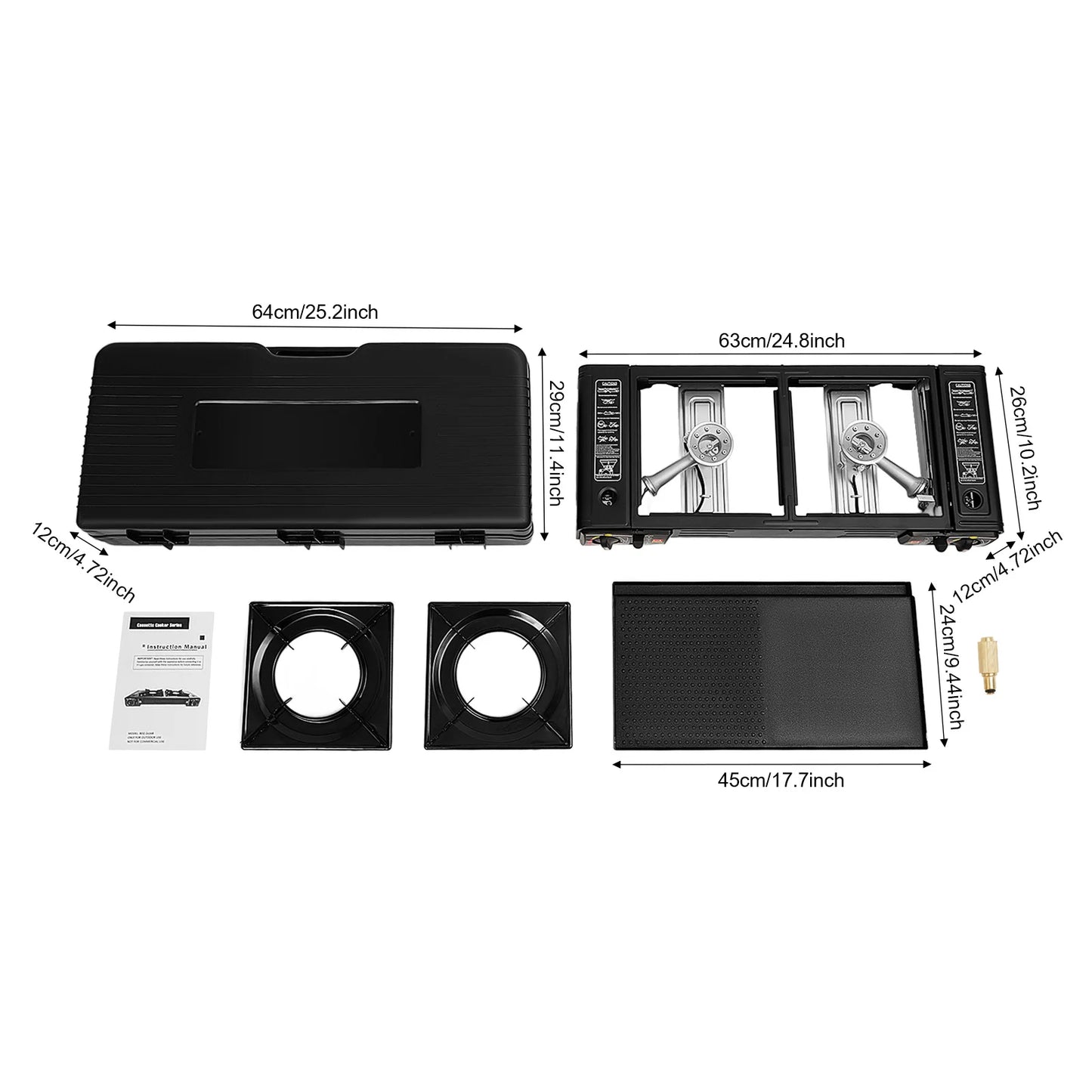 2500W Portable Camping Stove 2 Burners With Baking Tray Case