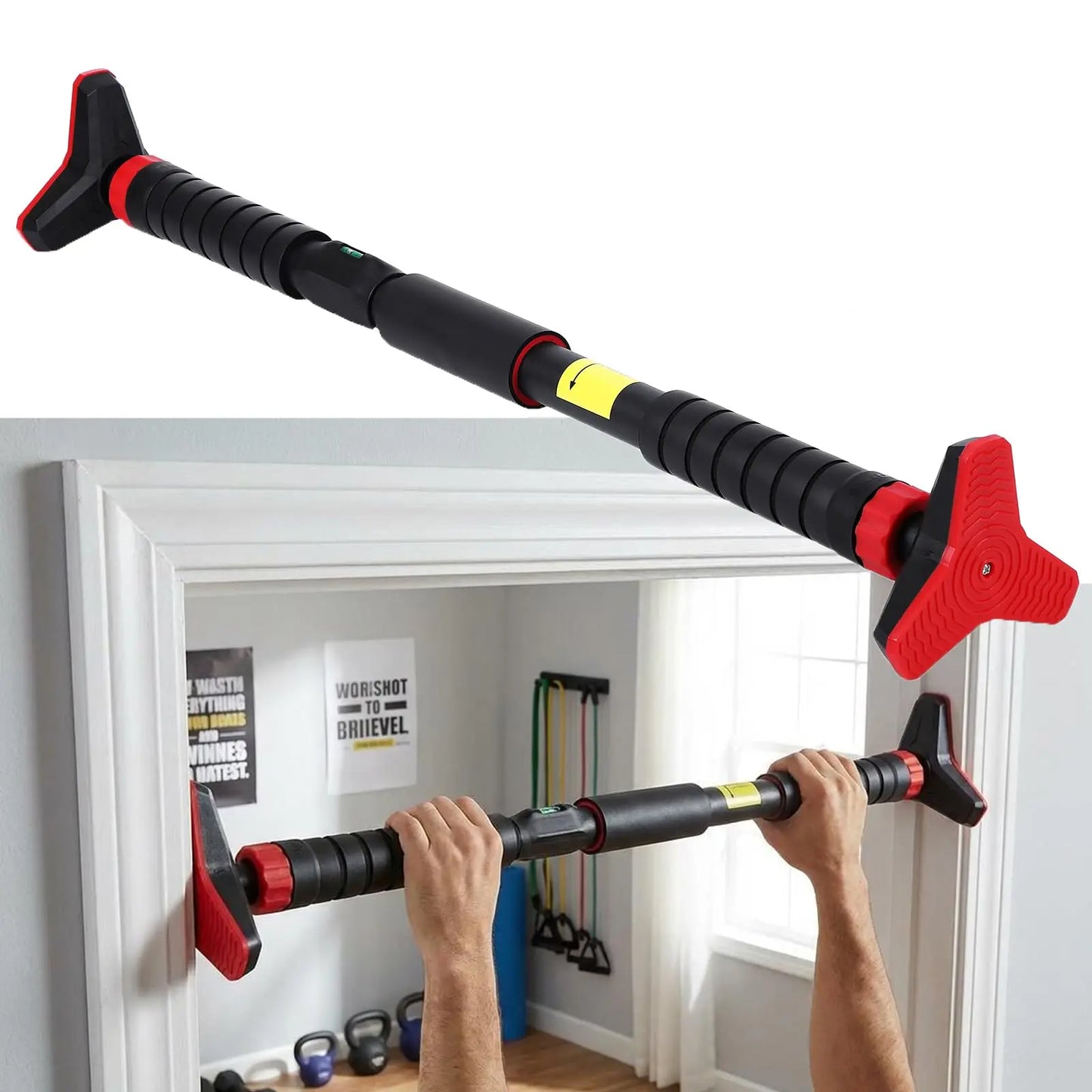 Adjustable Pull Up Bar For Doorway No Screw Chin Up Bar With Level Meter Max Load 440 Lbs Width From 27.6 To 42 Inches Strength Training Bar For Home Gym And Office
