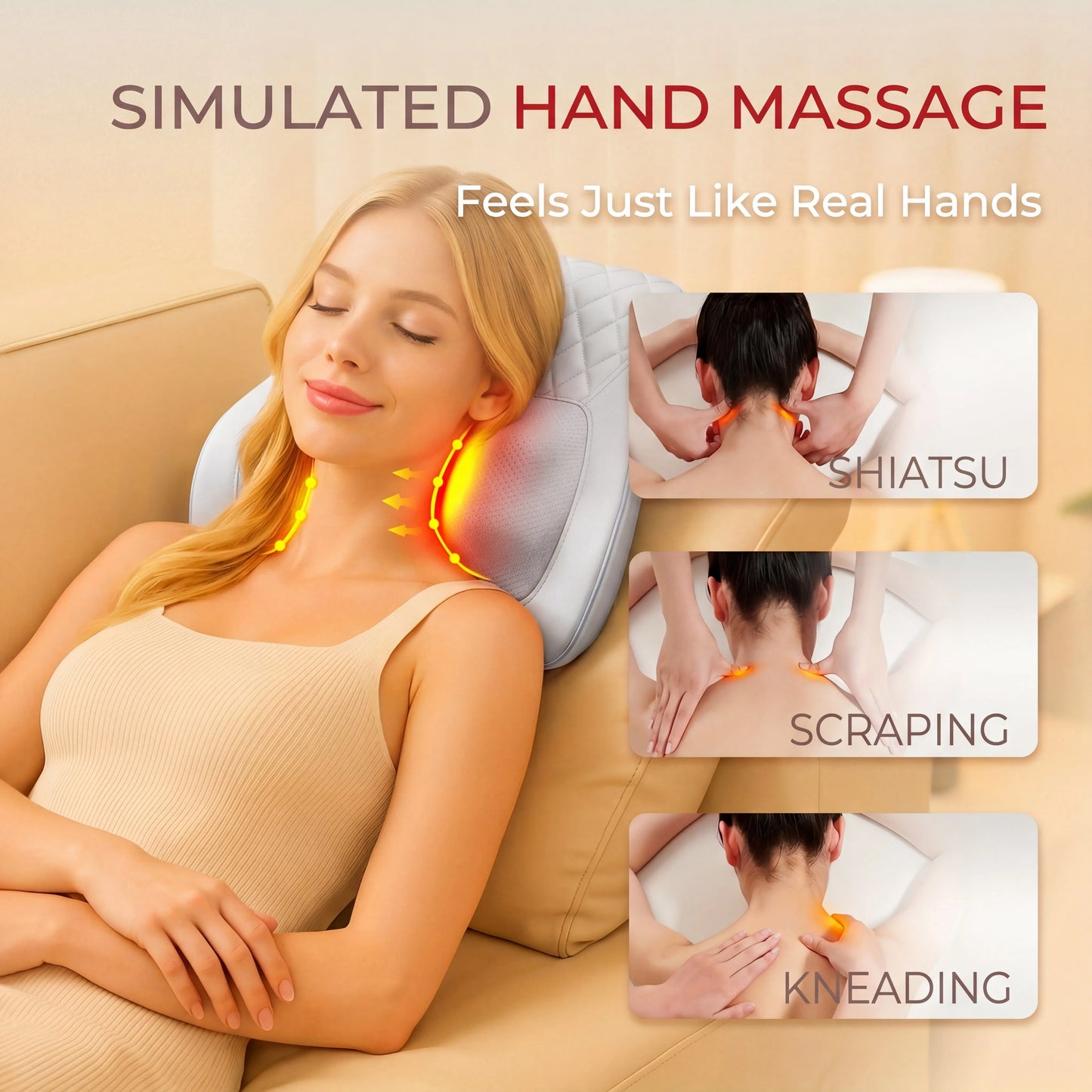 HIMOUTA Neck Back Massager With Heat 3D Kneading Pillow