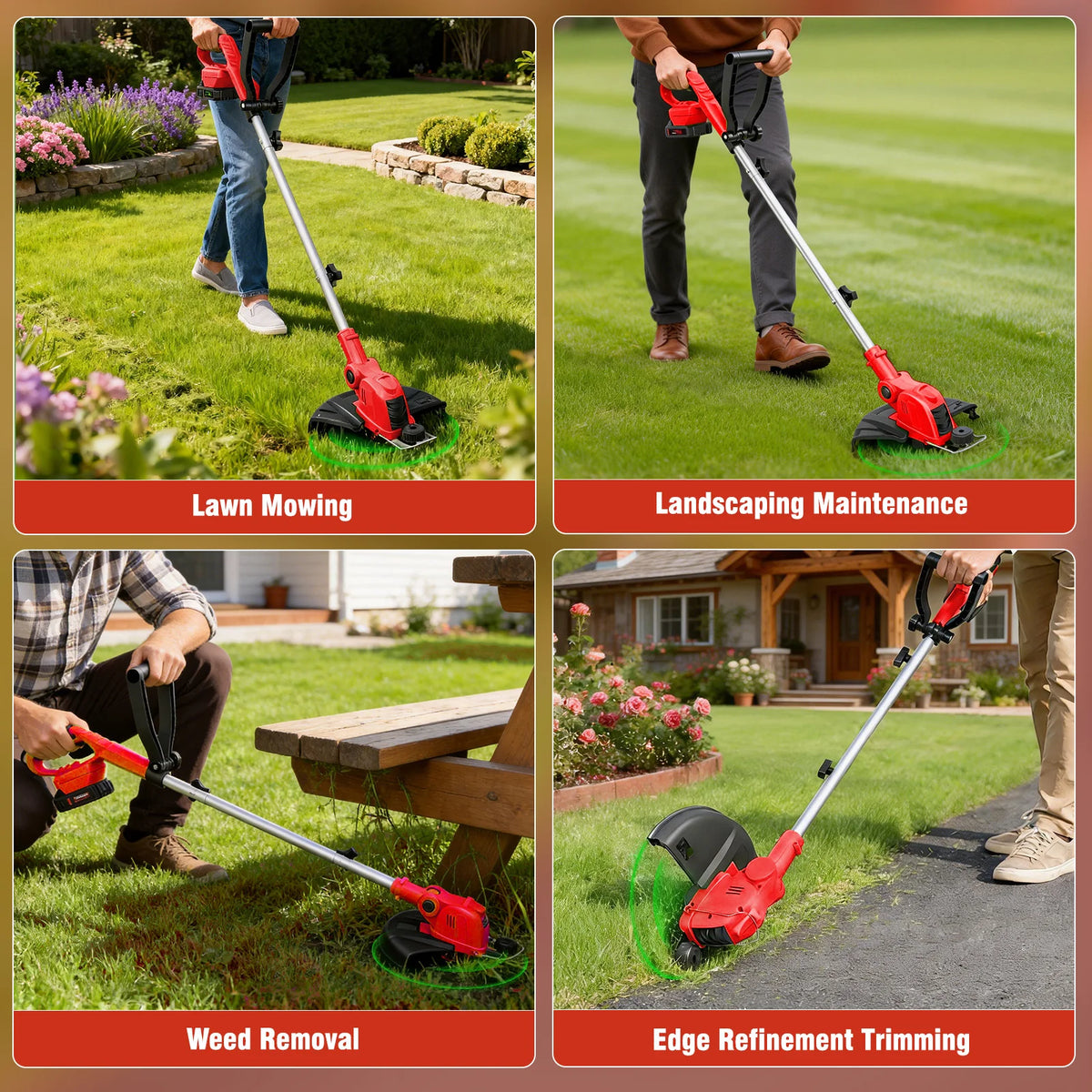 12-Inch Cordless String Trimmer 90° Rotatable Lawn Mower 9650RPM10 Spools 2x2.5Ah Batteries & Charger for Lawn Garden Tools