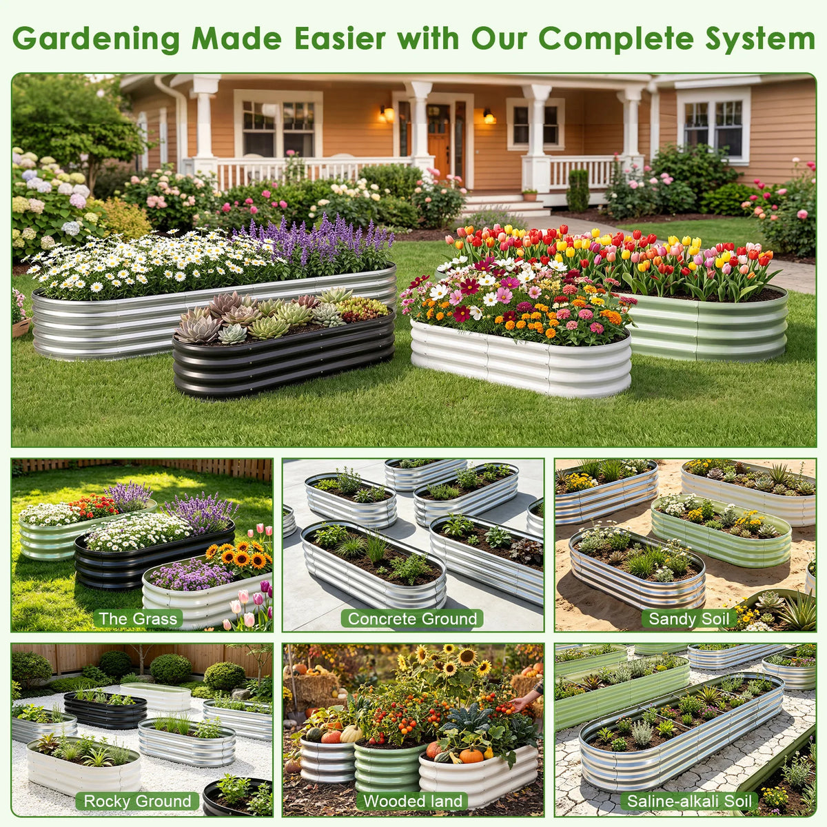 Galvanized Raised Garden Bed Outdoor, Large Raised Bed for Gardening, 6×3×1ft Metal Planter Box for Vegetables, Fruits, Flowers, Easy Assembly with Wing Nuts & Safe Rolled Design Silver/Light Green