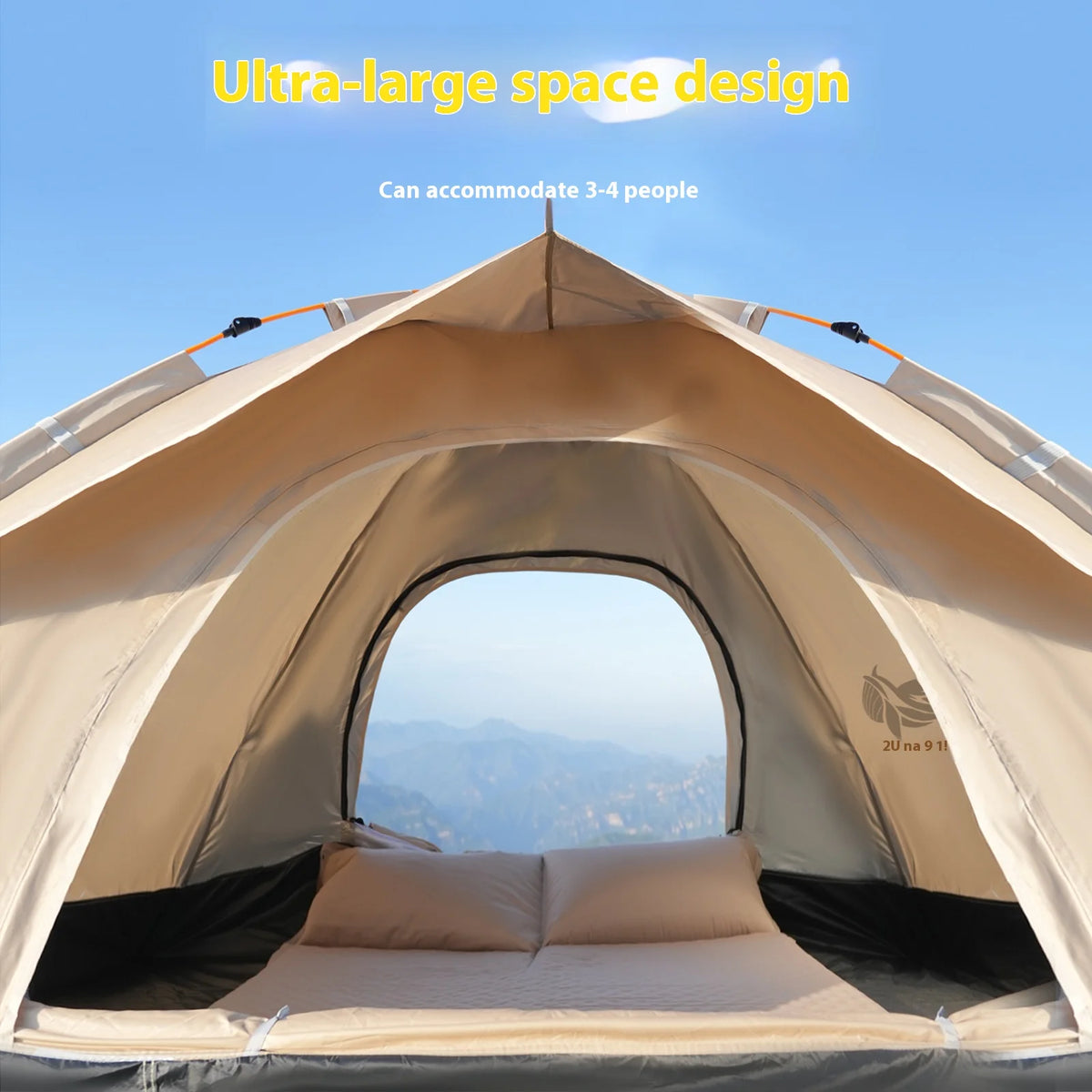 Gold Small Size Outdoor Shelter Automatic Pop-Up Tent, Portable Camping Tent for Travel, Beach, Fishing, 2-3 Person Waterproof,
