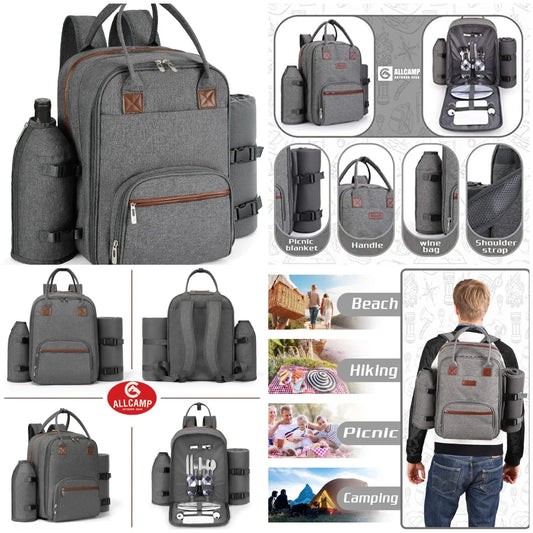 YTYIN Picnic Backpack With Insulated Cooler Wine Glass Holder