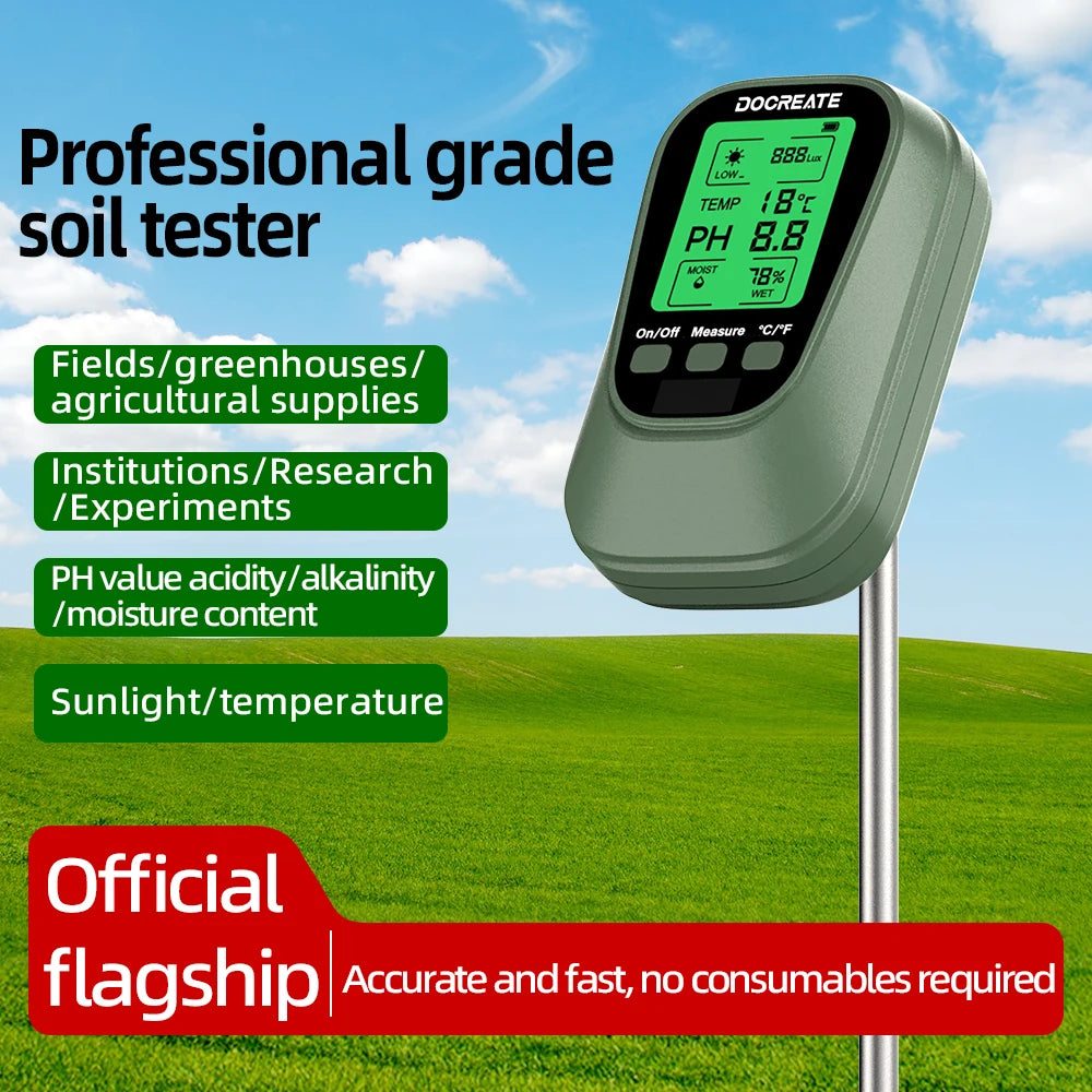 4 In 1 Soil Tester PH Moisture Temperature Light LCD
