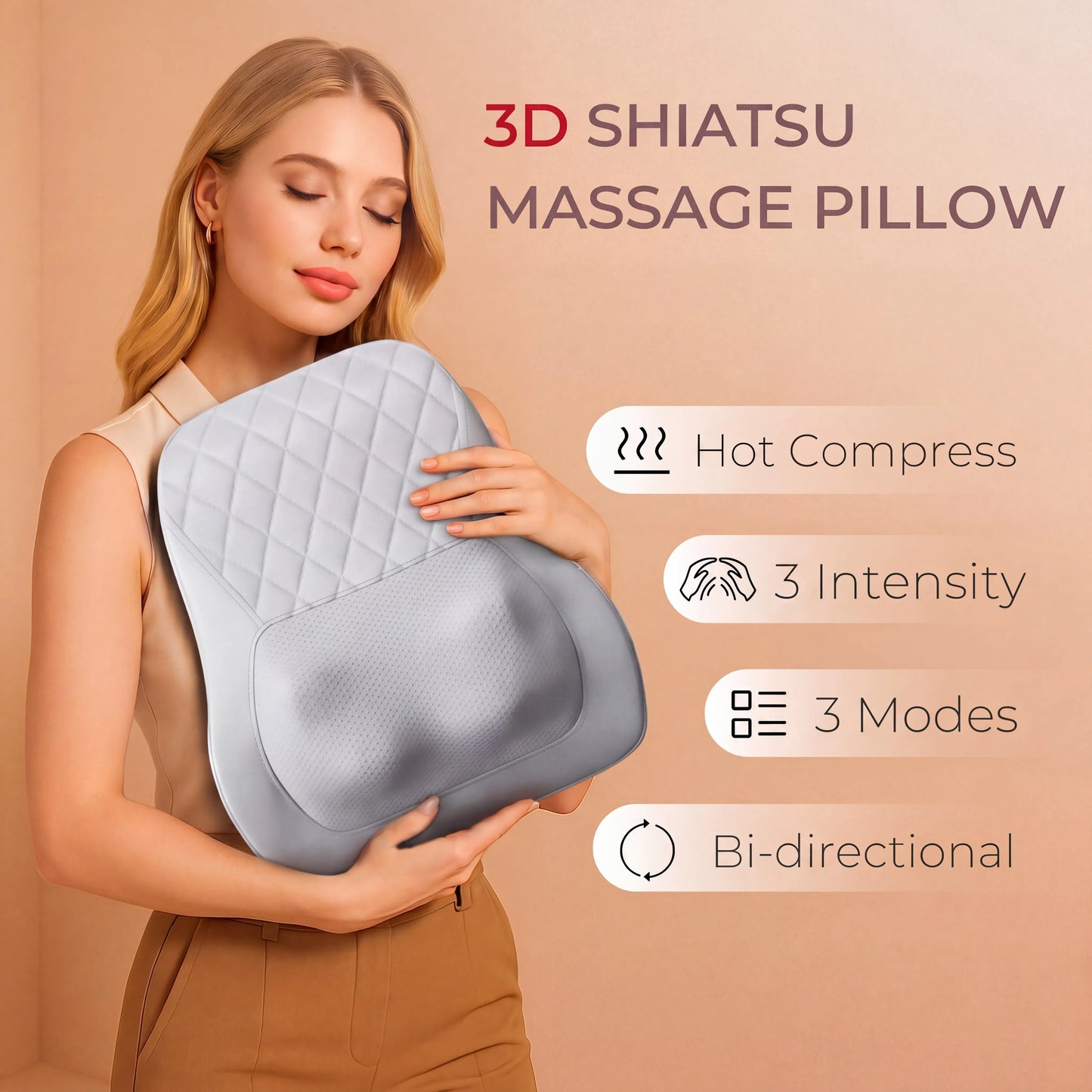 HIMOUTA Neck Back Massager With Heat 3D Kneading Pillow