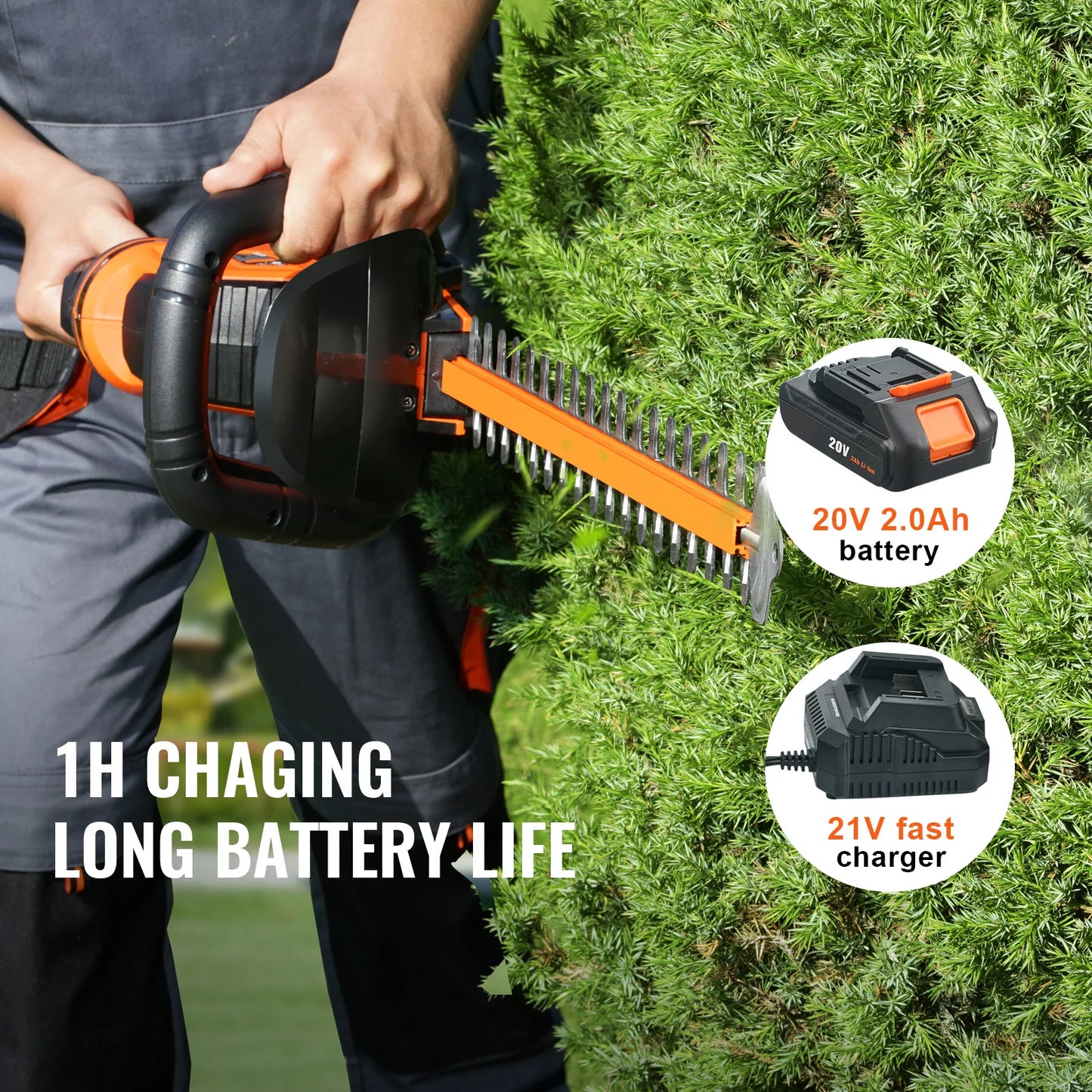 SucceBuy 20V Cordless Hedge Trimmer Kit With Battery Charger