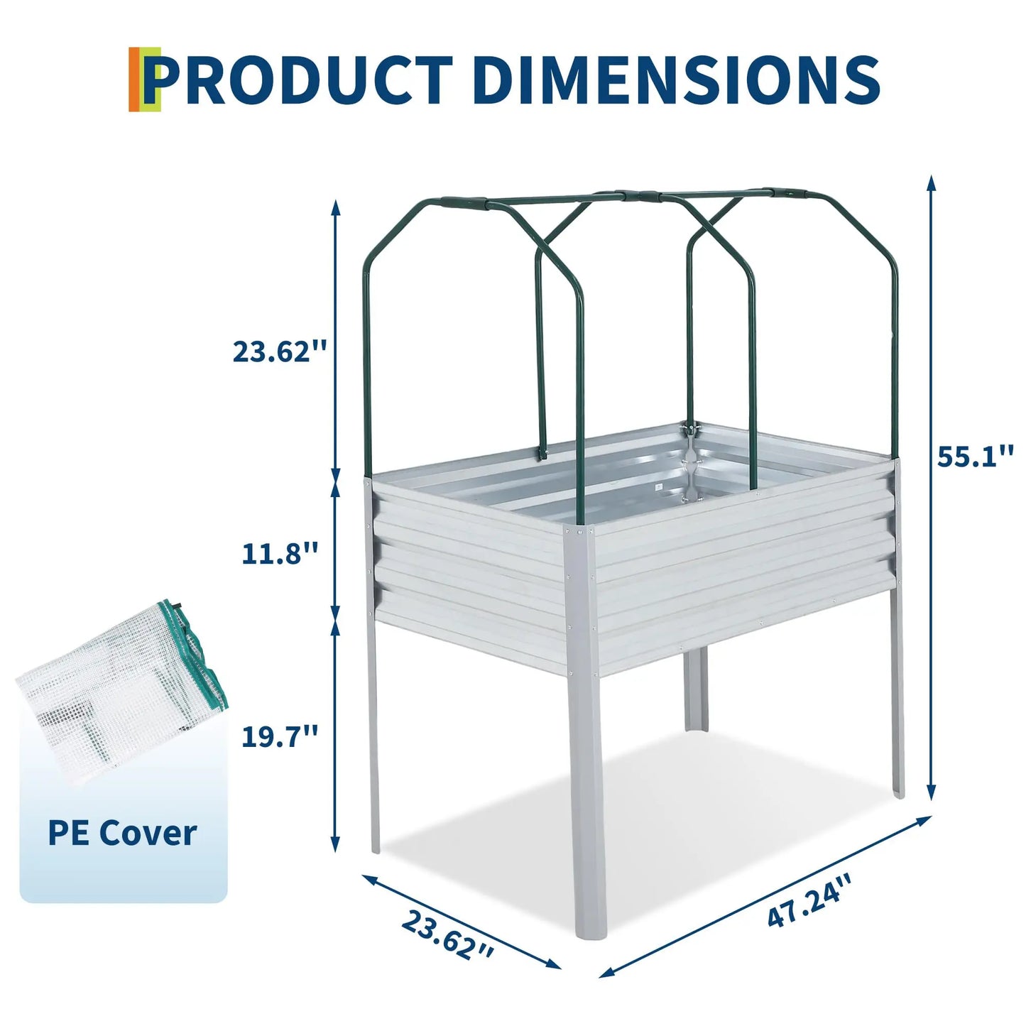 HiMISS Galvanized Metal Raised Garden Bed With Greenhouse Cover
