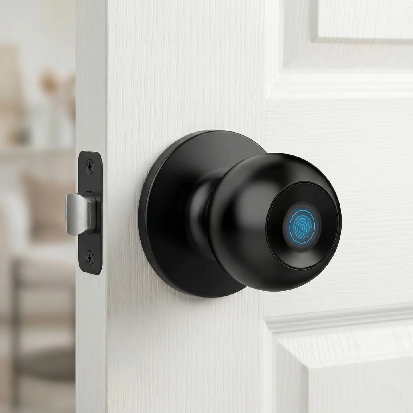Tuya Smart Fingerprint Door Knob Lock WiFi App Remote Control Keyless Entry Smart Door Lock Temporary Password Unlock Biometric Round Knob Lock for Bedroom Apartment Office