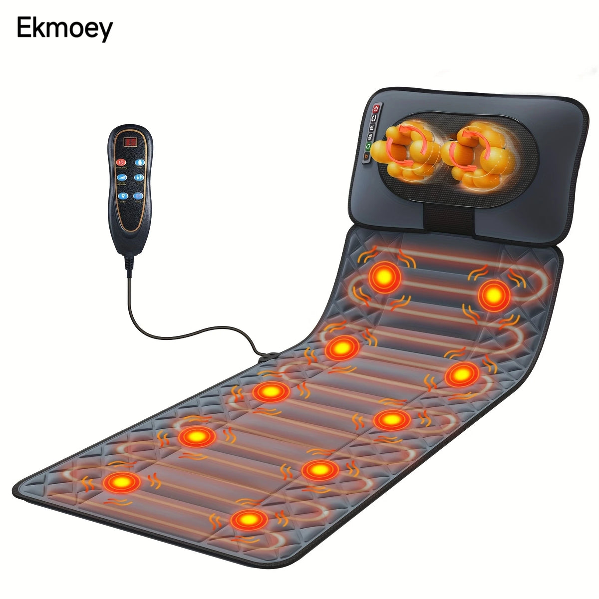 Ekmoey Full Body Massager Mat with Shiatsu Neck Massager, Massager Mat, 3D Lumbar Traction & Relax, Back Heating, 10 Vibration Motors, Full Body Massager for Neck Back Waist Hip Leg, With Storage Bag, Massage Gift For Mom/Dad