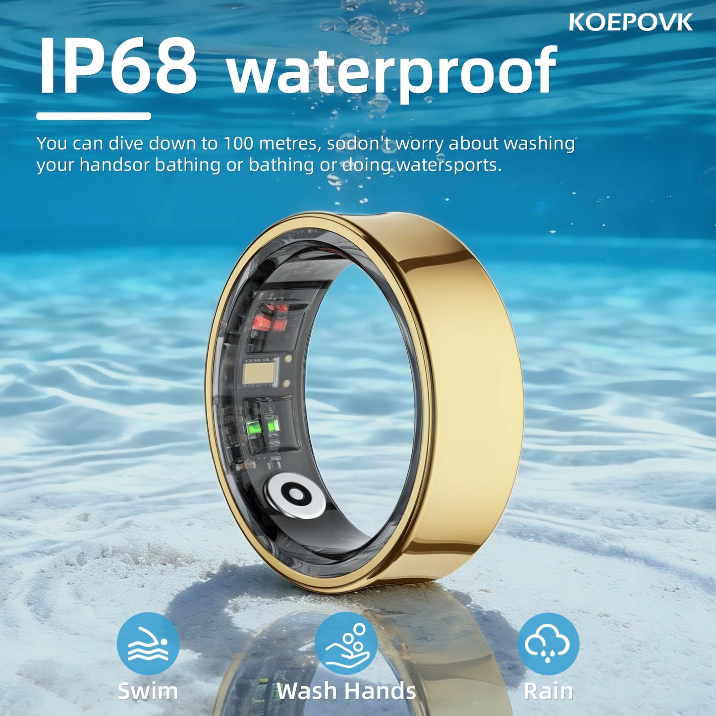Smart ring with heart rate monitor, sleep & activity tracking, waterproof, and magnetic charging. Tracks your sleep, steps, and workouts 24/7. Stainless steel, built to last.