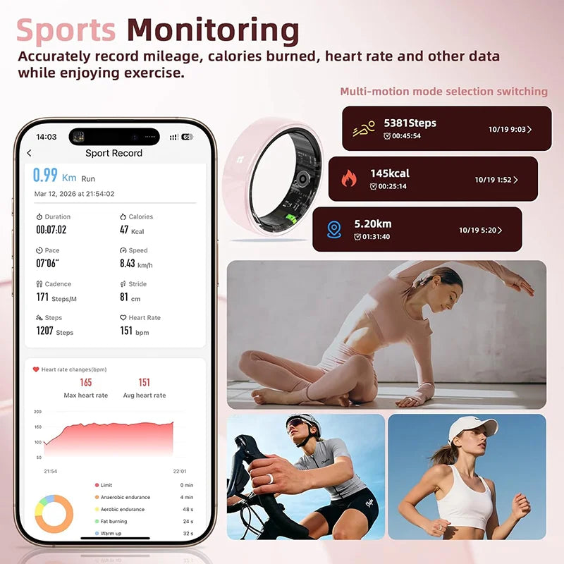 UouNeaCo Ceramic Smart Ring With Charging Case Health Sleep Monitoring