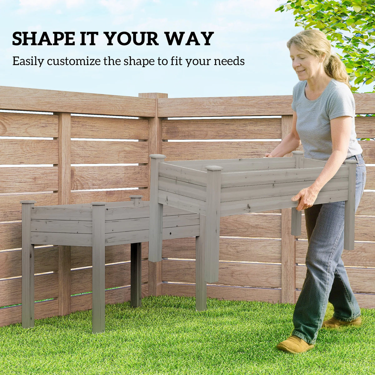 Outdoor/Indoor Raised Garden Bed Elevated Wooden Planter Box w/ 2 Compartments