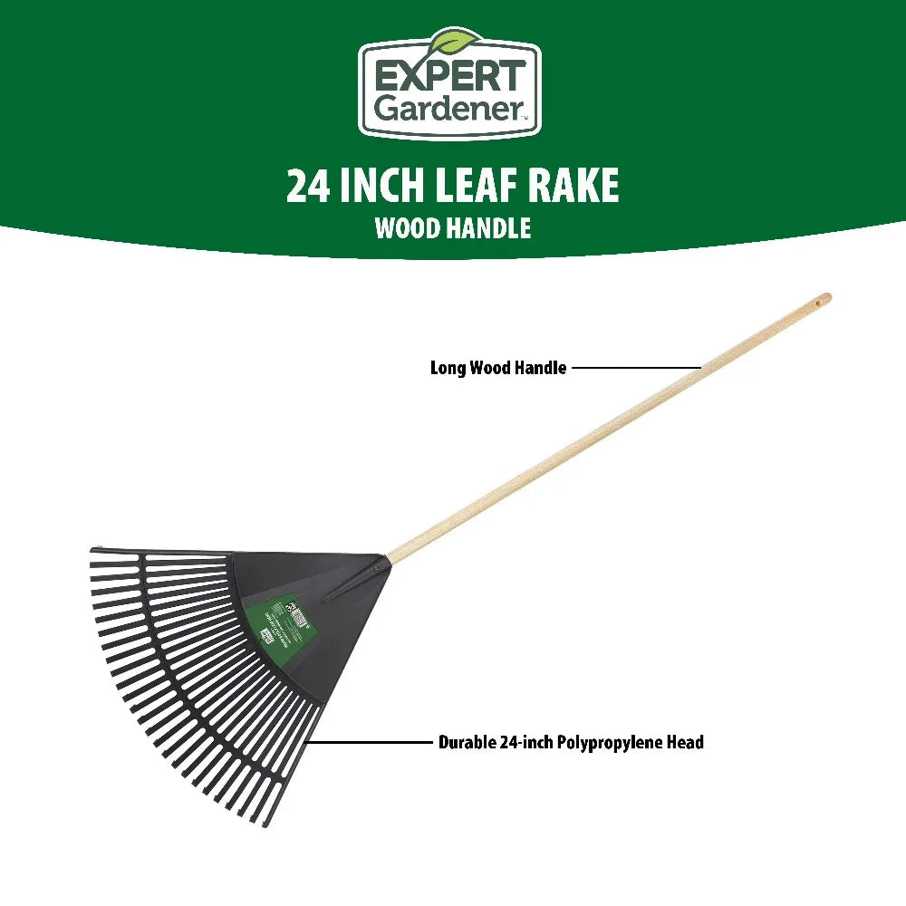 Wooden Handle Poly Leaf Rake for Garden Lawn Cleanup