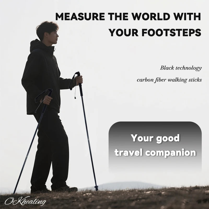 OKHEALING Ultralight Carbon Fiber Trekking Poles 2 Pack Foldable