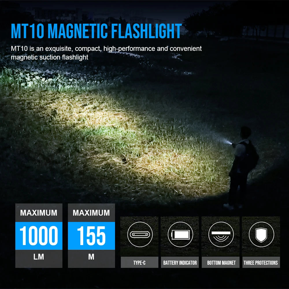 Trustfire MT10 1000 Lumens Mini Flashlight USB-C Charging Portable Rechargeable Lamp 16340 Torch with Magnet Fishing Accessories