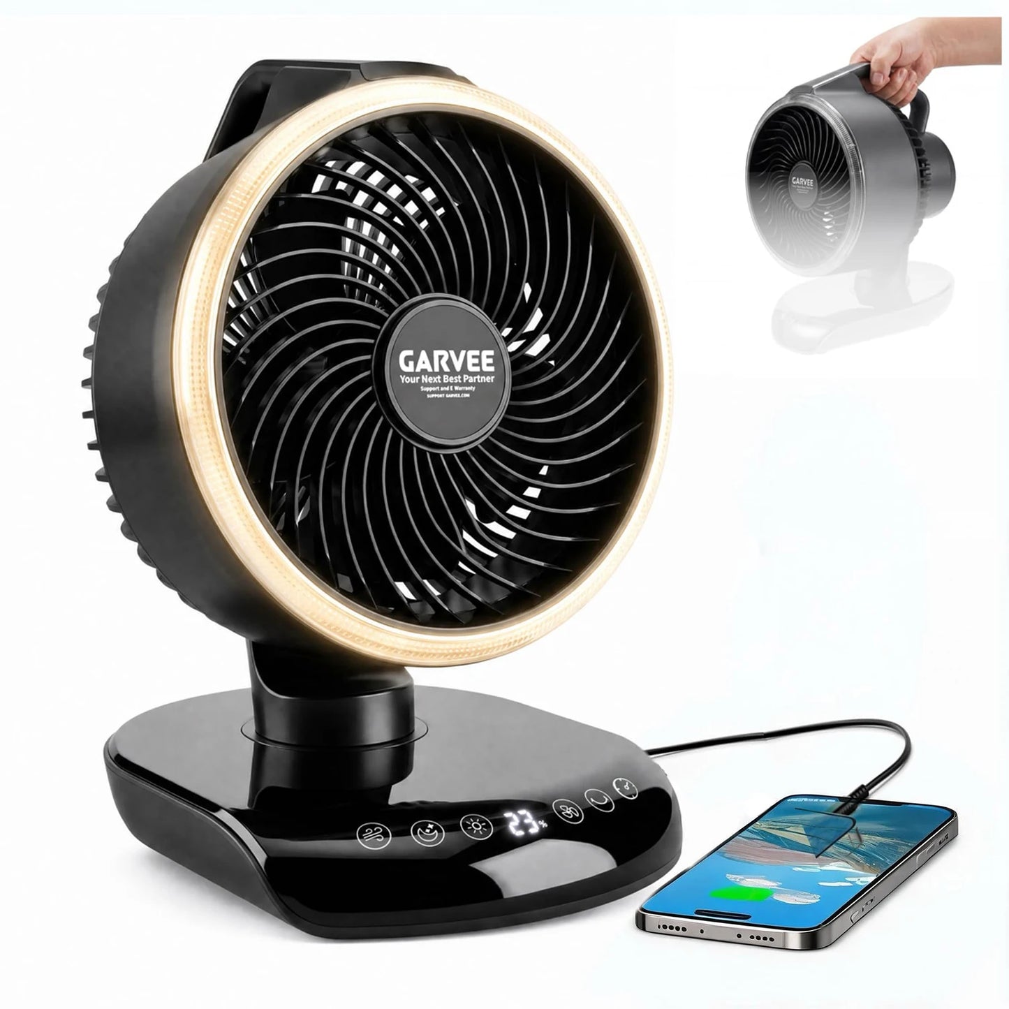 Portable Camping Fan 20000mAh Rechargeable Battery Fan With Remote Timer LED Light 5 Speeds Rotatable For Tent Travel Car Outdoor