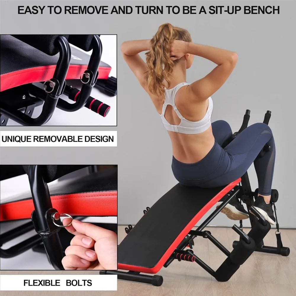 Ab Workout Equipment For Home, Sit Up Push Up Bench, 550lbs Capacity Foldable Abdomen Exercise Machine With Resistance Bands