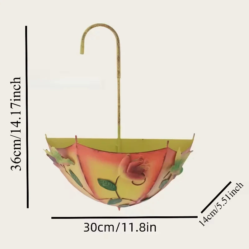 Wall Mounted Metal Umbrella Flower Basket Hanging Planter Stand
