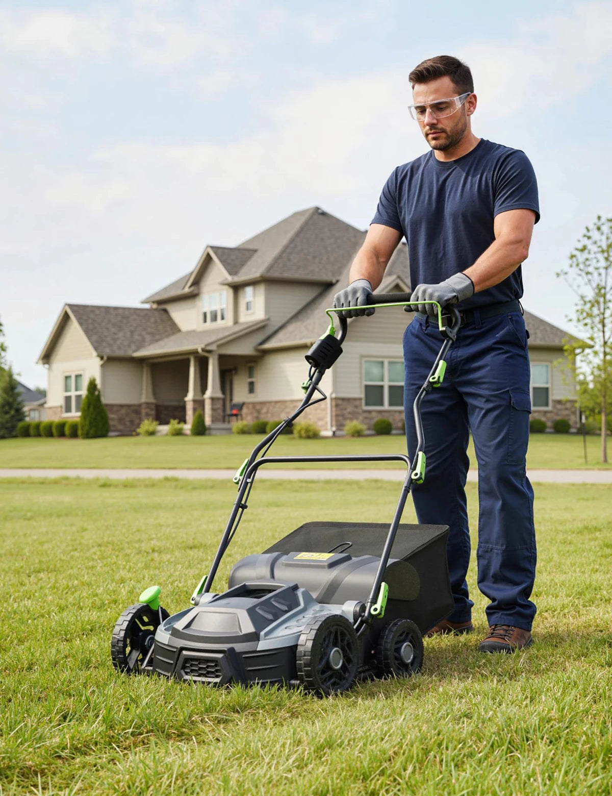 15.5 Amp 14-Inch Electric Lawn Dethatcher Scarifier, Corded Lawn Aerator With 14.5 Gal Bag, 5-Depth Adjustable Handle
