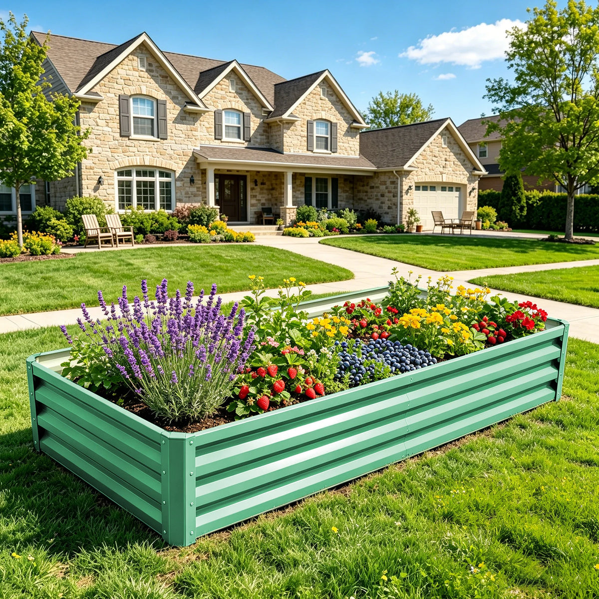 Large Size Galvanized Metal Raised Garden Bed Outdoor Vegetable Growing Planter Box Backyard Planting Container Kit