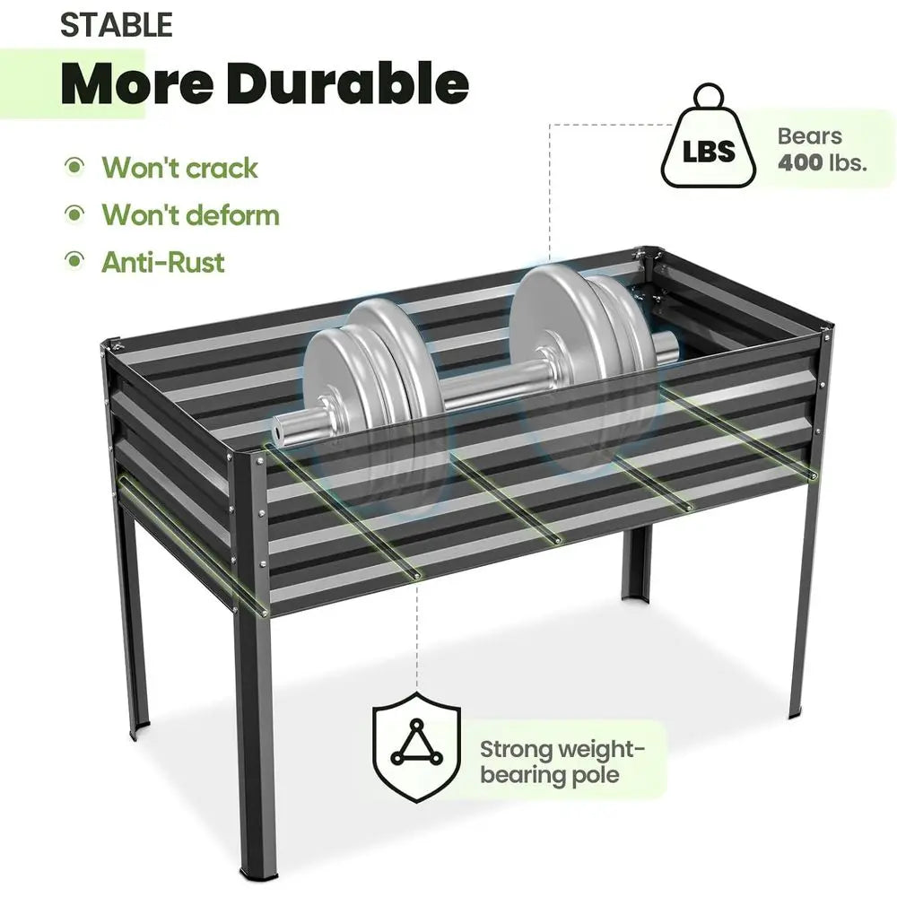 KING BIRD Large Raised Garden Bed with Cover Galvanized Elevated Planter Box with Legs 48×24×56 in or Backyard, Patio, Balcony,