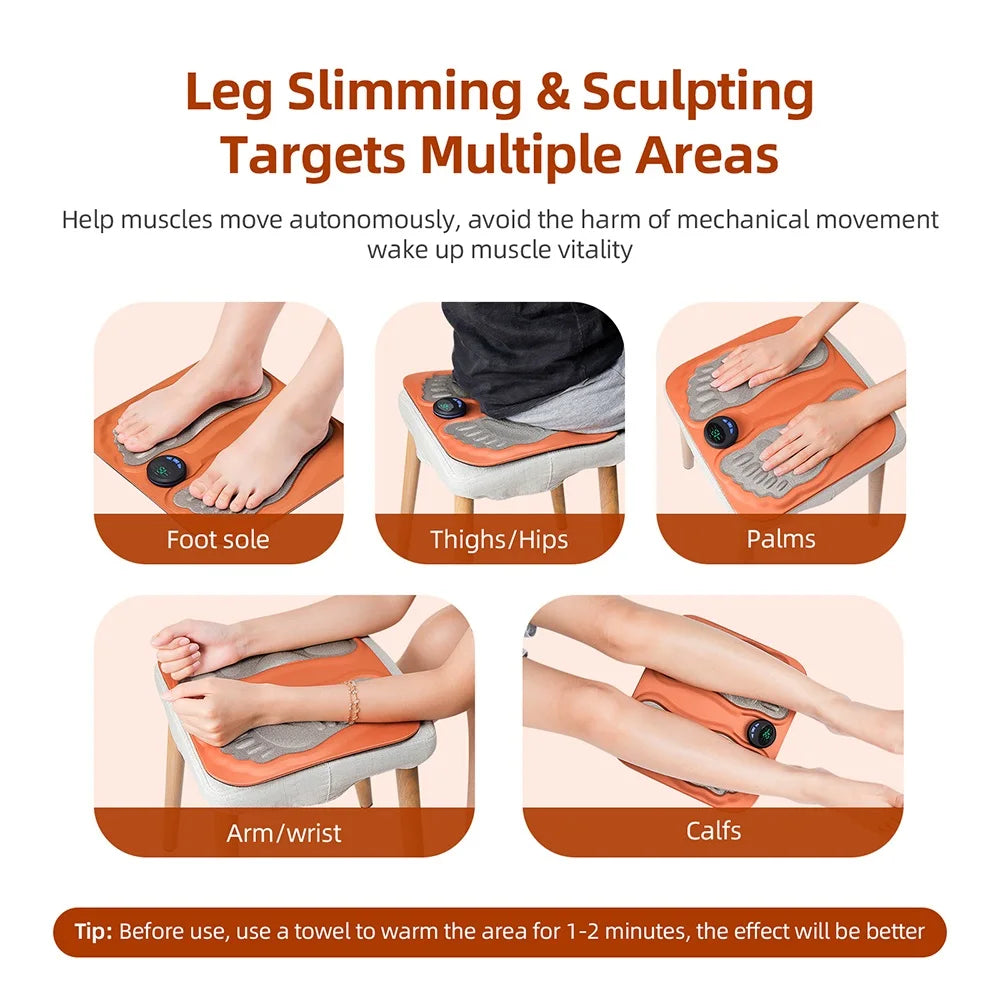 3D Smart Rechargeable Foot Massage Pad EMS Remote 6 Modes 15 Levels Electric Foot Massager Improves Blood Circulation Relax Muscles Slim Legs