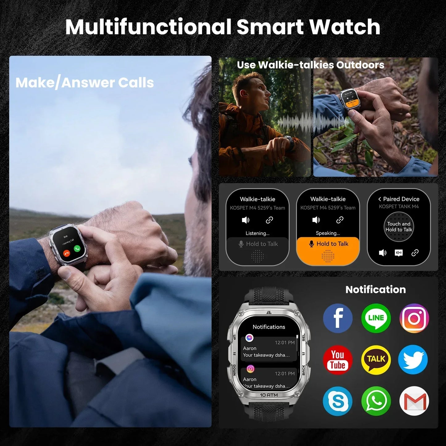 KOSPET Tank M4 Smartwatch Satellite GPS With Offline Maps 10ATM