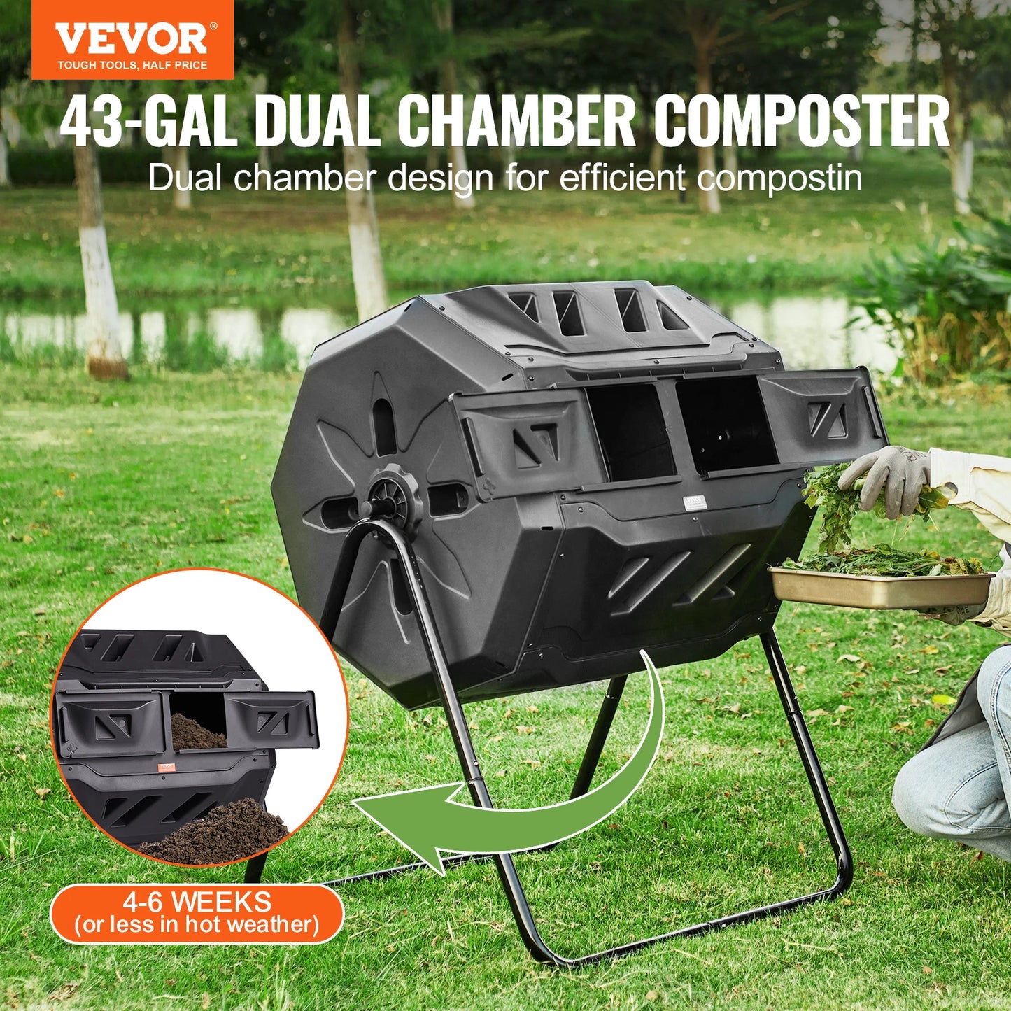 Dual Chamber Tumbling Composter Bin For Garden And Yard