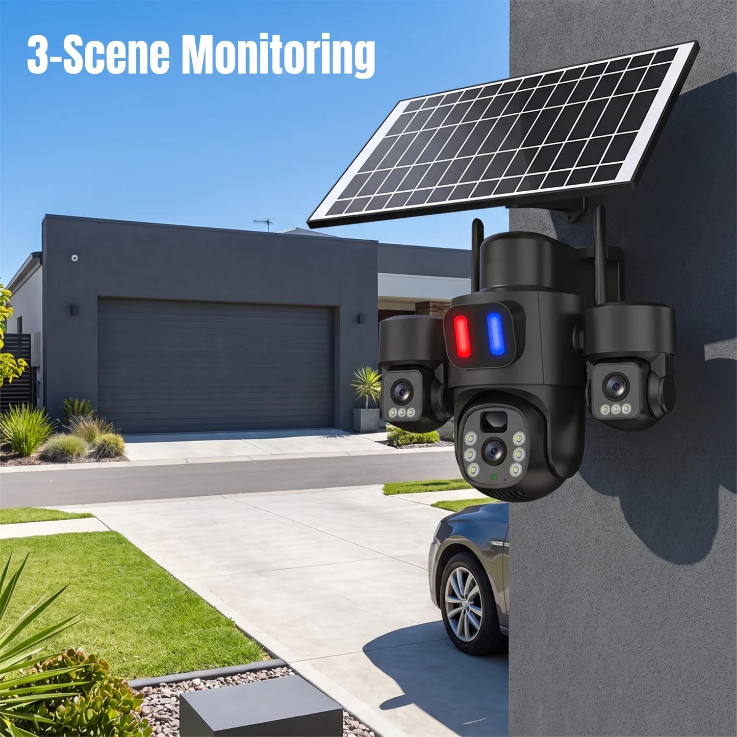 KEPEAK Solar Powered 3 Lens WiFi PTZ Security Camera Outdoor