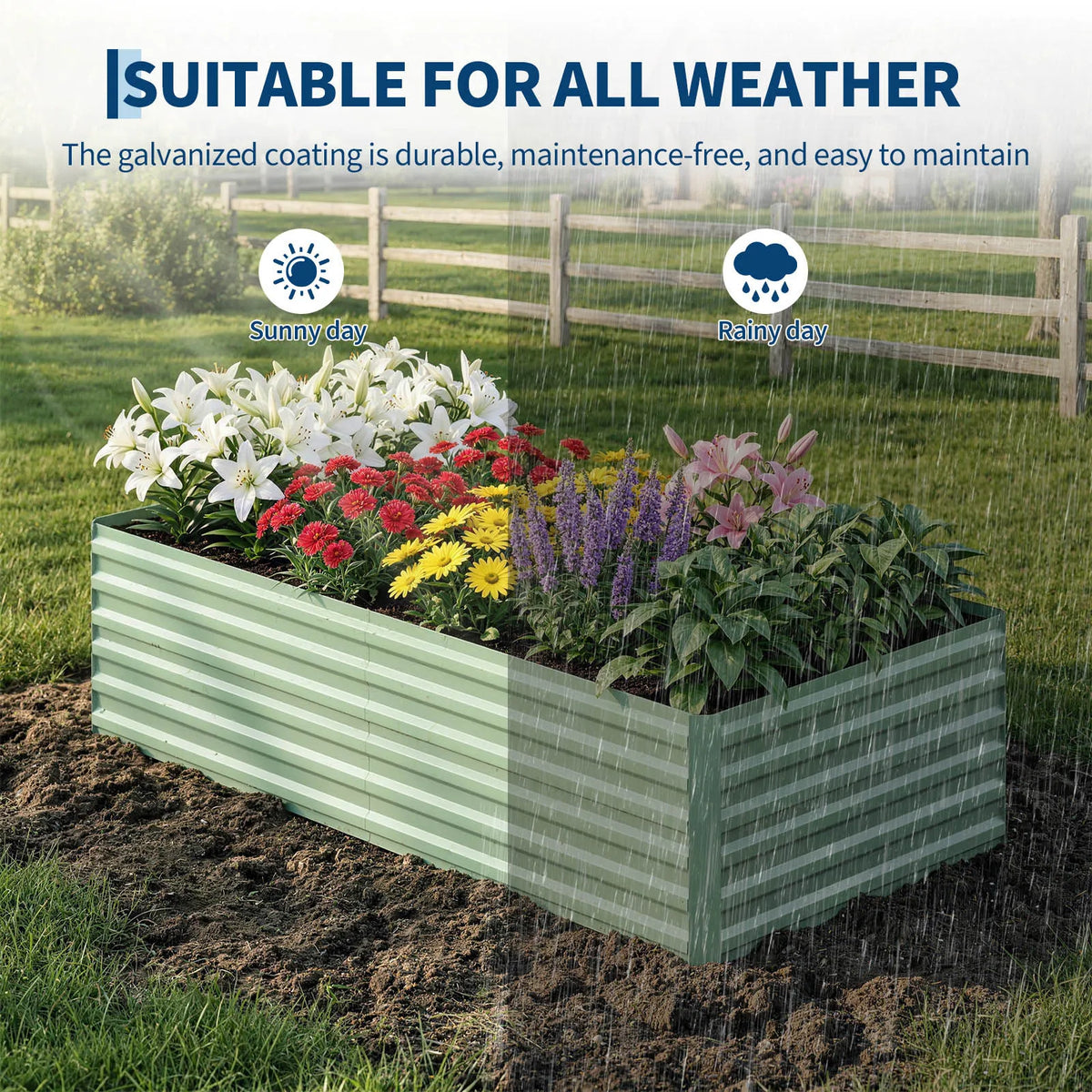 Galvanized Metal Raised Garden Bed - 24" Tall Rust-Resistant Planter Box, Open Bottom Planter with Drainage for Vegetables/Flowers/Herbs