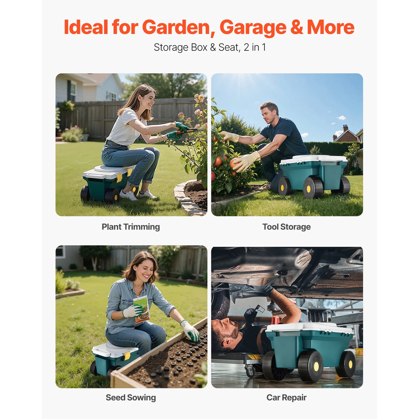 SucceBuy Garden Cart With Seat 2 In 1 Rolling Wagon