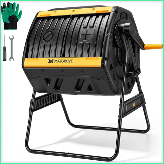 Dual Chamber Compost Tumbler With 360 Degree Rotation Sliding Doors