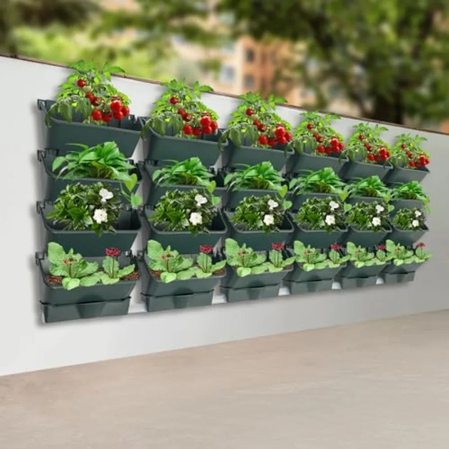 24 Pocket Vertical Wall Hanging Planter for Indoor/Outdoor Use, Army Green PP Material, Auto Drip Irrigation, 154lbs Max Load,