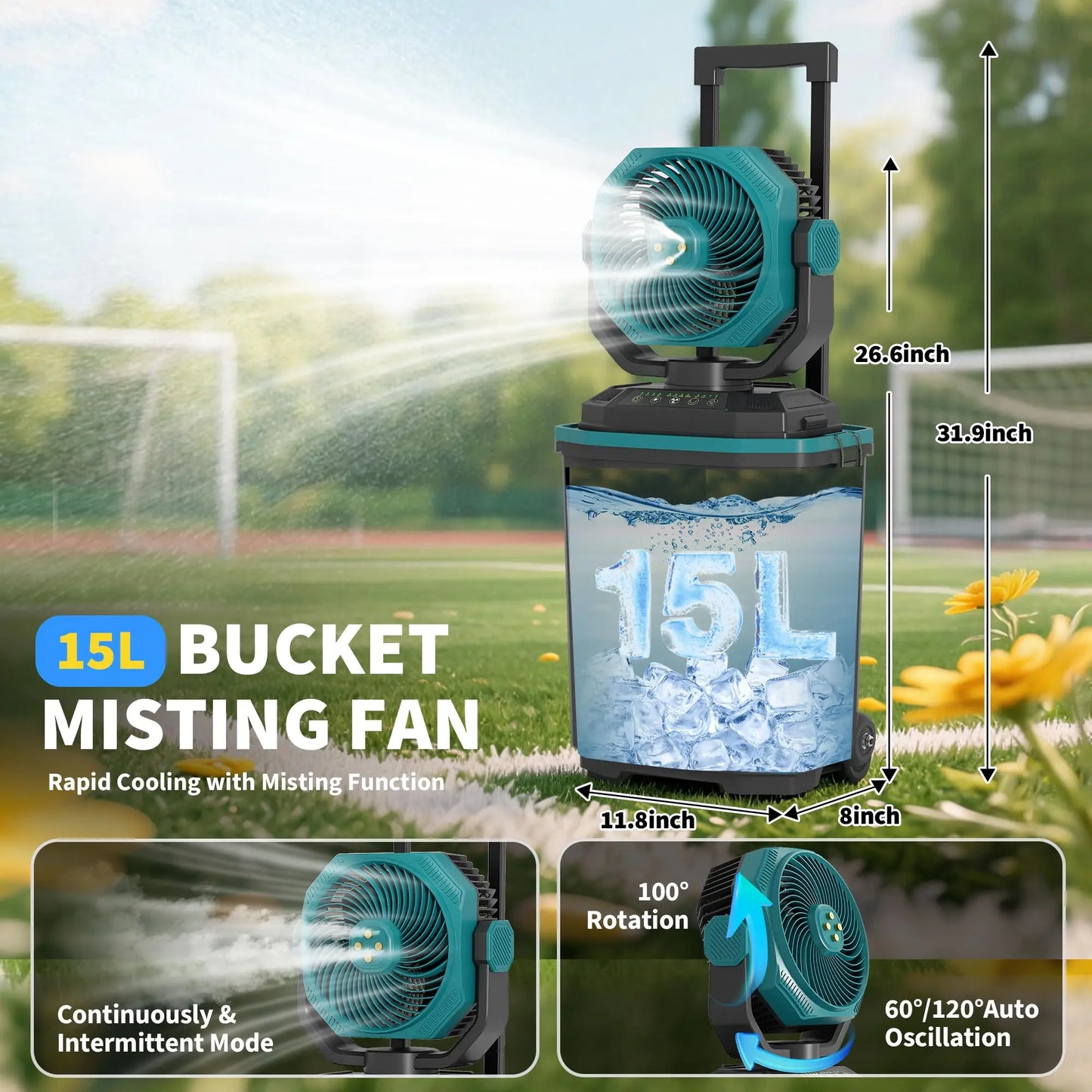 HiMISS 15L Portable Misting Fan With Remote 30000mAh Battery Wheels