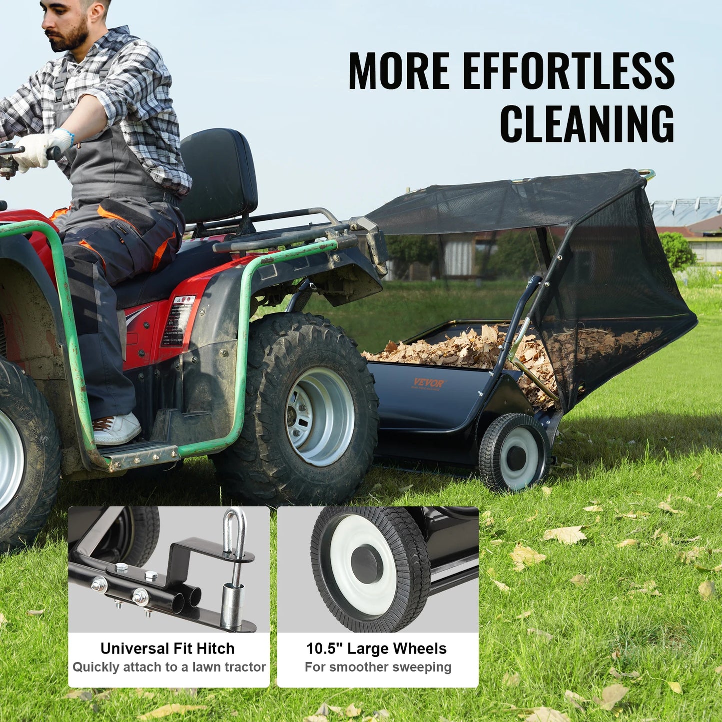 SucceBuy Tow Behind Lawn Sweeper Large Capacity Leaf Grass Collector