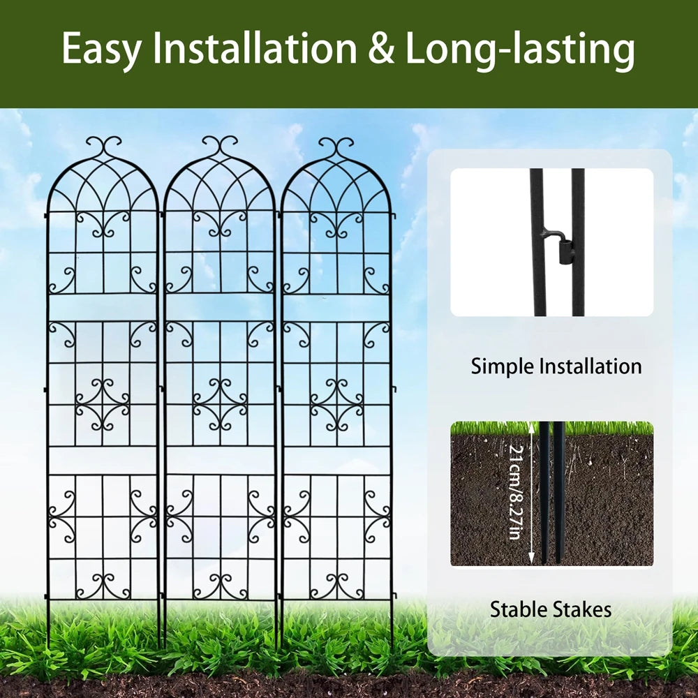 Three Pack Rustproof Tall Metal Garden Trellis For Climbing Plants And Vines