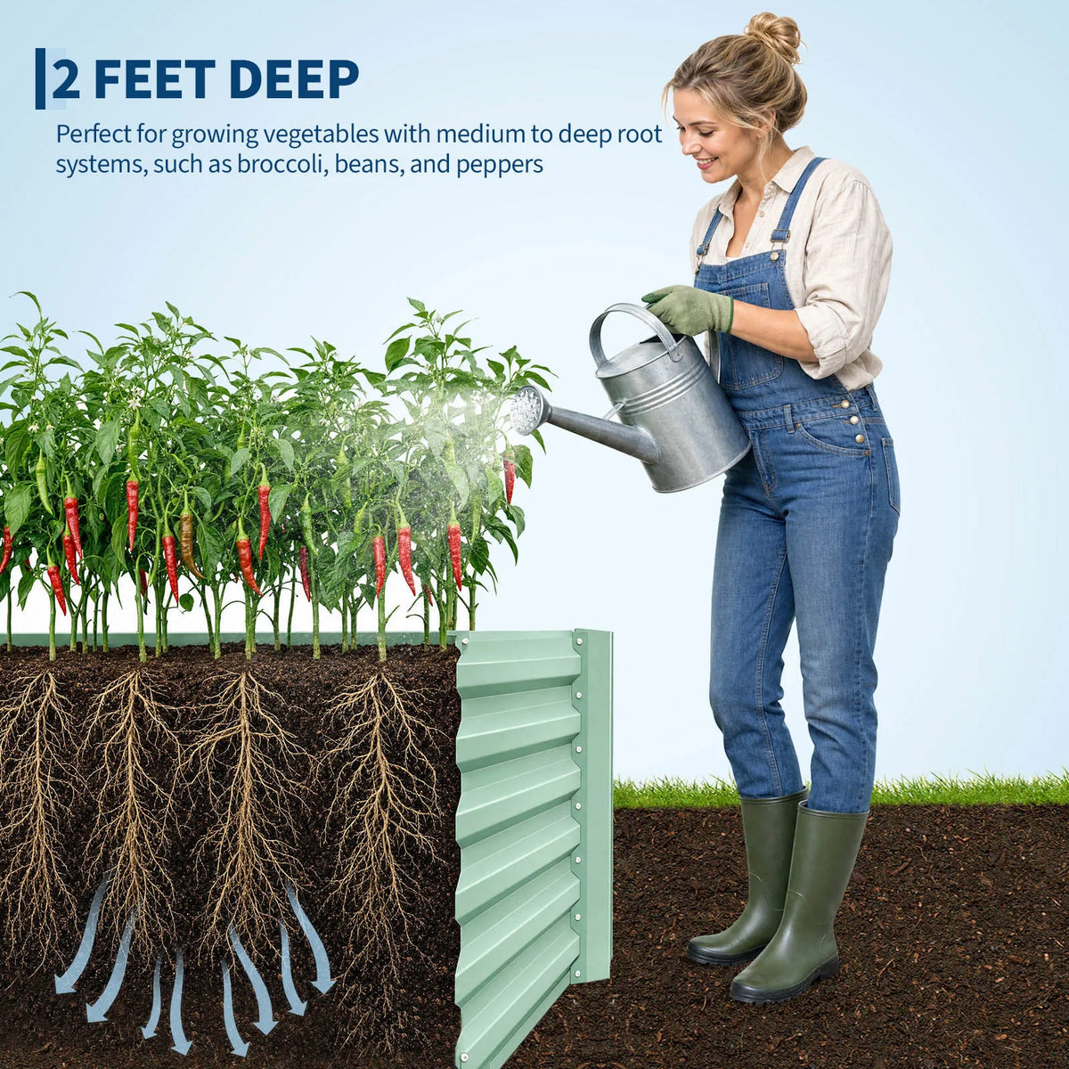 Galvanized Metal Raised Garden Bed - 24" Tall Rust-Resistant Planter Box, Open Bottom Planter with Drainage for Vegetables/Flowers/Herbs