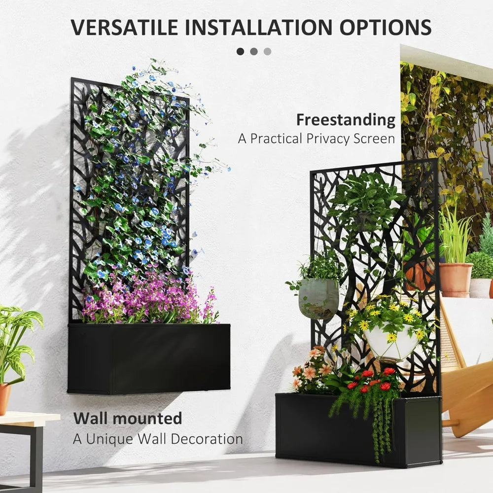 Metal Raised Garden Bed With Trellis Freestanding Or Wall Mounted