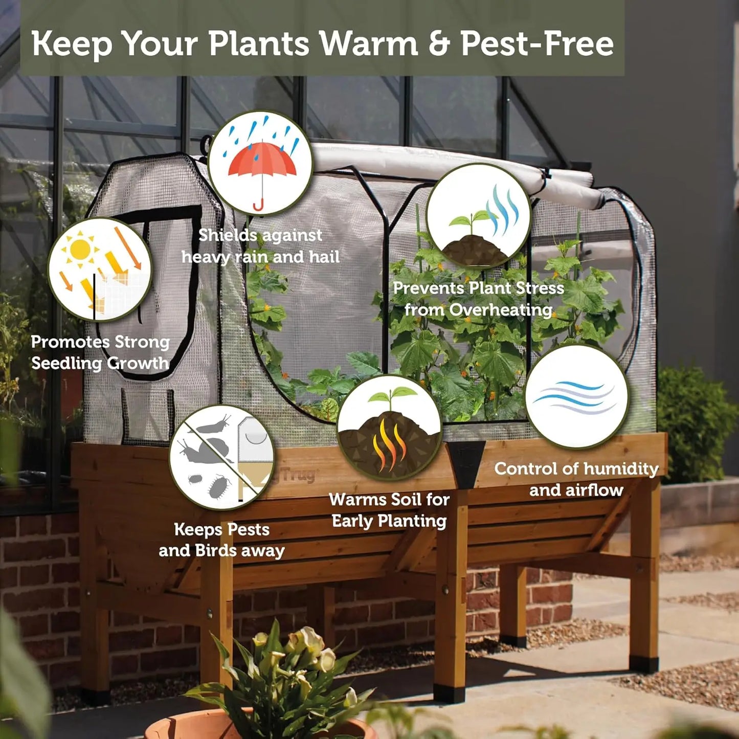 Greenhouse Frame And Multi Cover Set For Classic Medium Raised Bed Micro Mesh