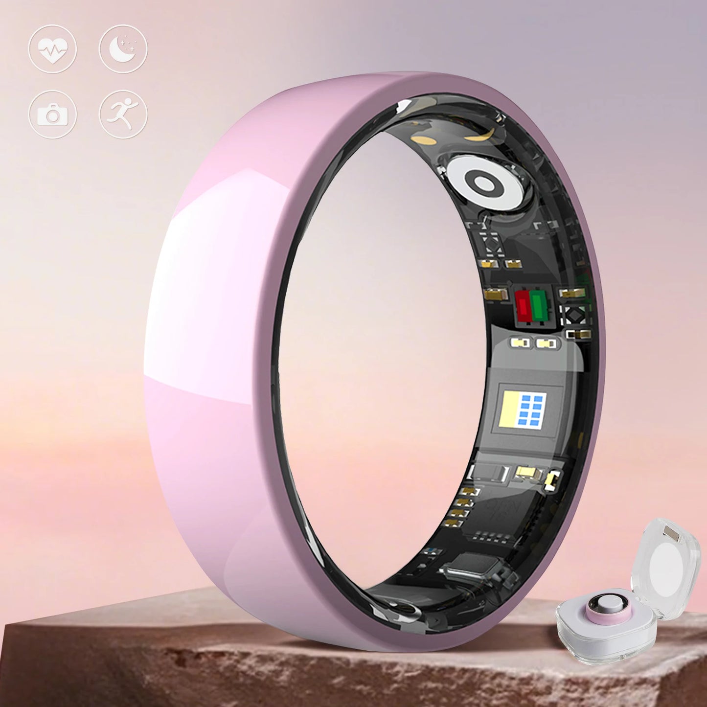 UouNeaCo Ceramic Smart Ring With Charging Case Health Sleep Monitoring