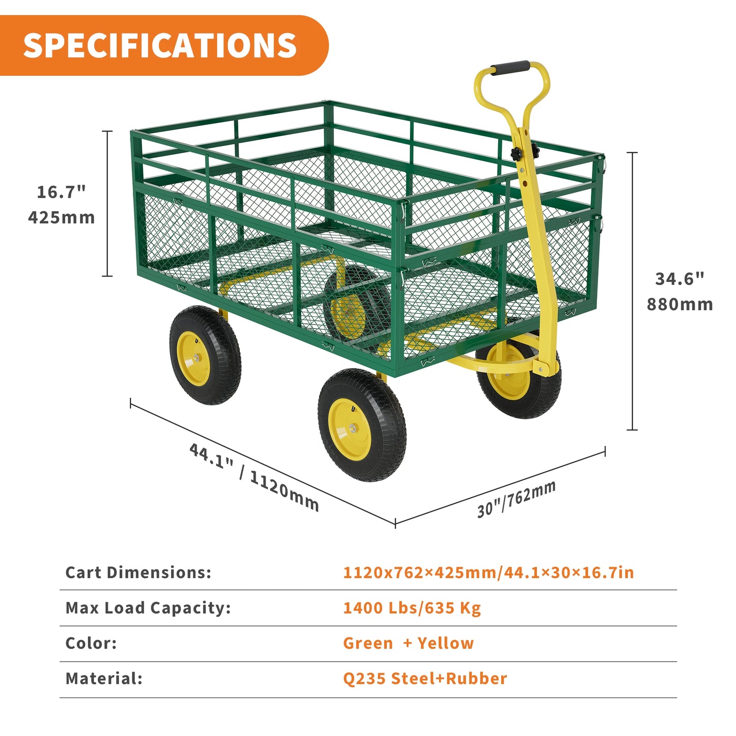 HiMISS Heavy Duty Garden Cart 1200 Pounds Capacity Wagon