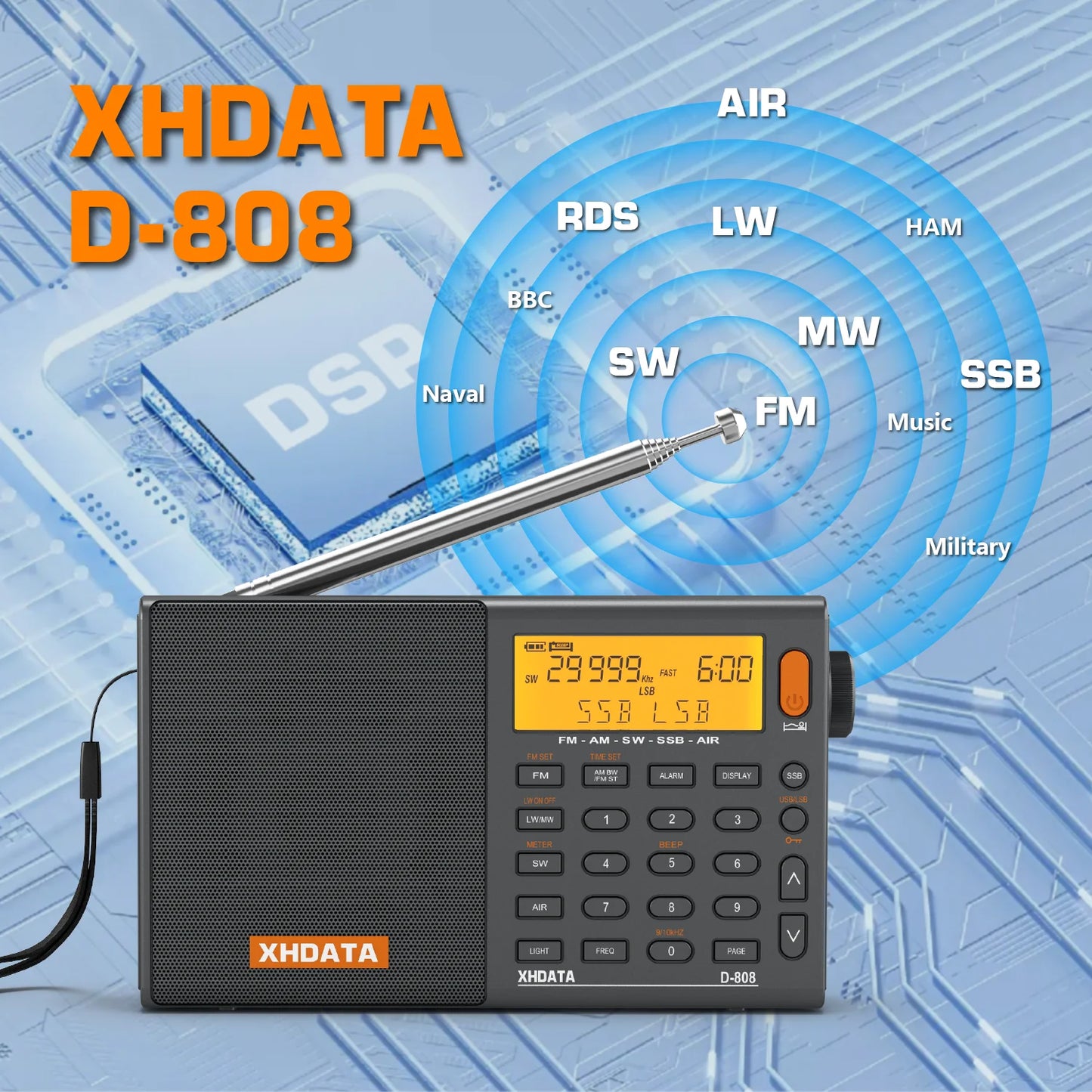 Xhdata Rechargeable Full Band Portable Radio AM FM SSB Air