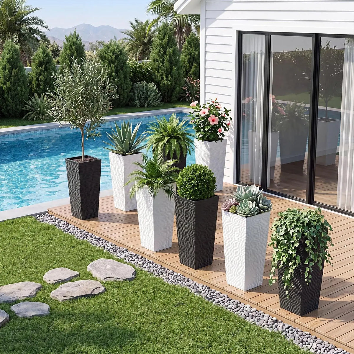Tacleekii Rectangular Outdoor Planters 24inch 32inch Large Modern Planter Boxes with Removable Liners for Indoor Outdoor Plants Patio Porch Backyard