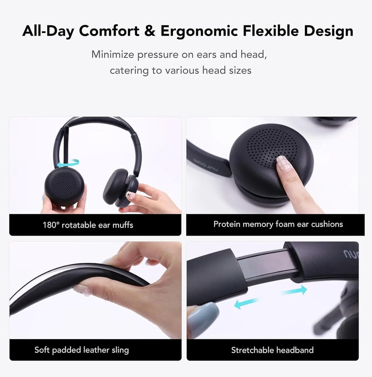 Nuroum Bluetooth 5.3 Over‑Ear Wireless Headset ENC Noise Cancelling Microphone USB Dongle Independent Mute Button Multi‑Point Connection Business Headphones for Call Center Work From Home PC Laptop Desktop Mac Zoom Micros