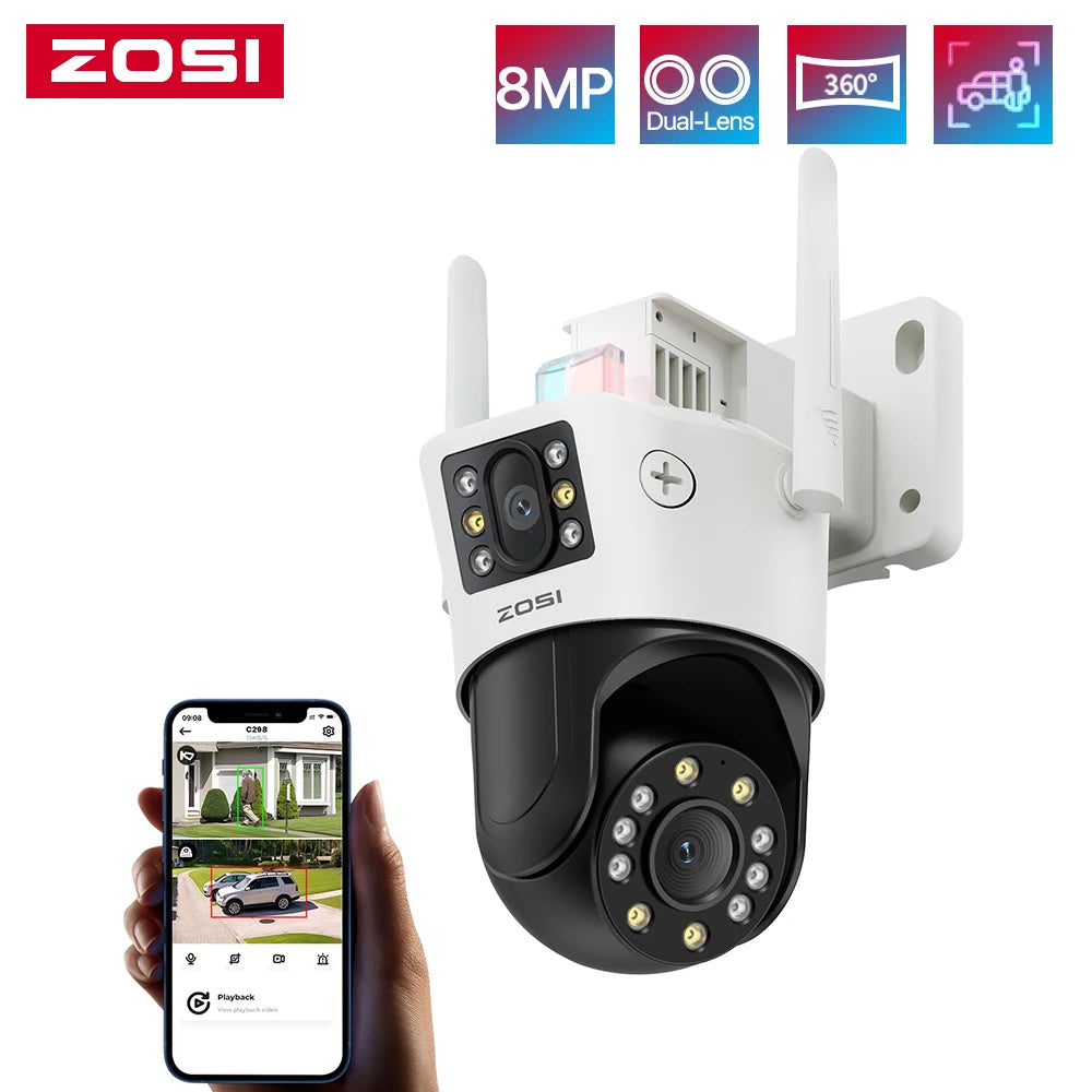 ZOSI 4K 8MP Dual Lens PTZ WiFi Security Camera Outdoor