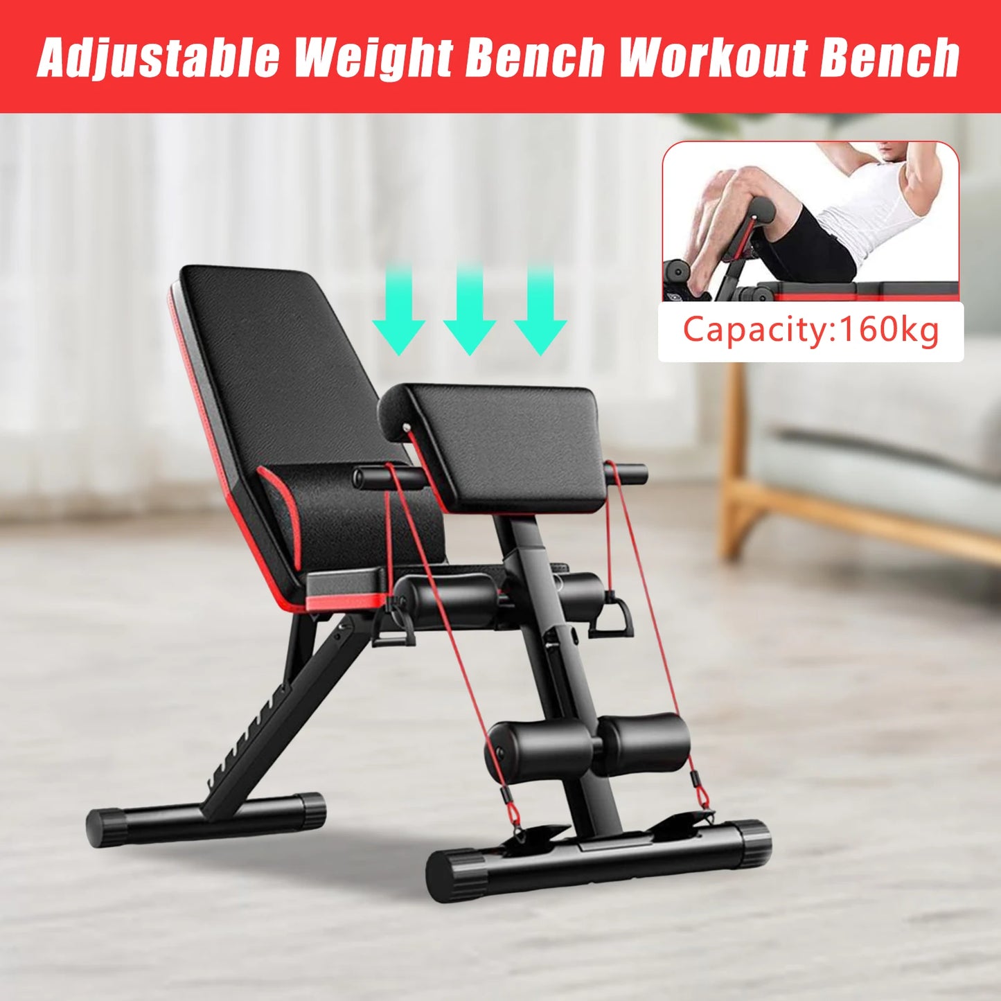 Foldable Weight Bench With Adjustable Height For Home Gym