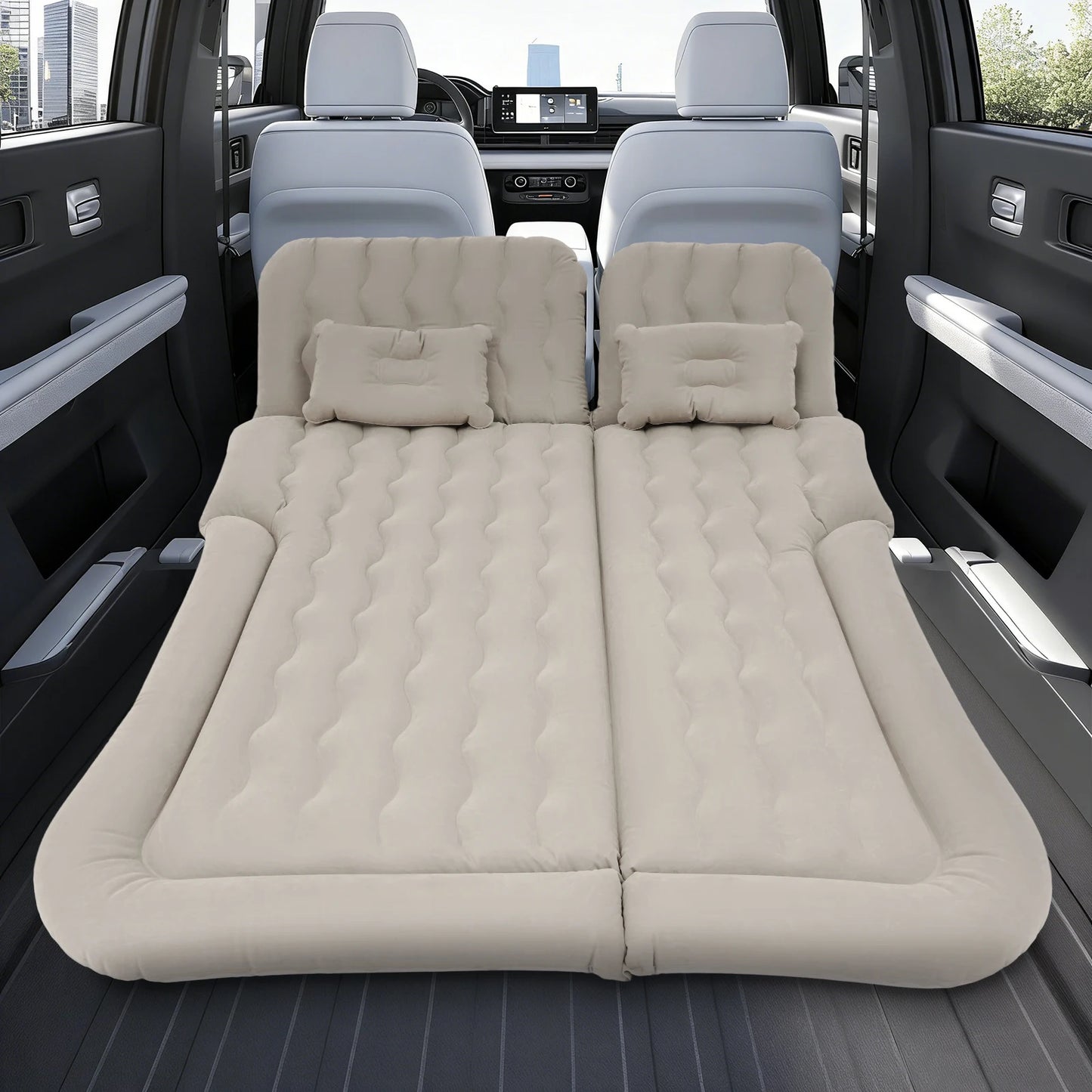 Grey Camping Inflatable SUV Mattress 1.74*1.26m, Soft and Portable Car Air Mattress High Load Bearing 300kg/661.39lbs
