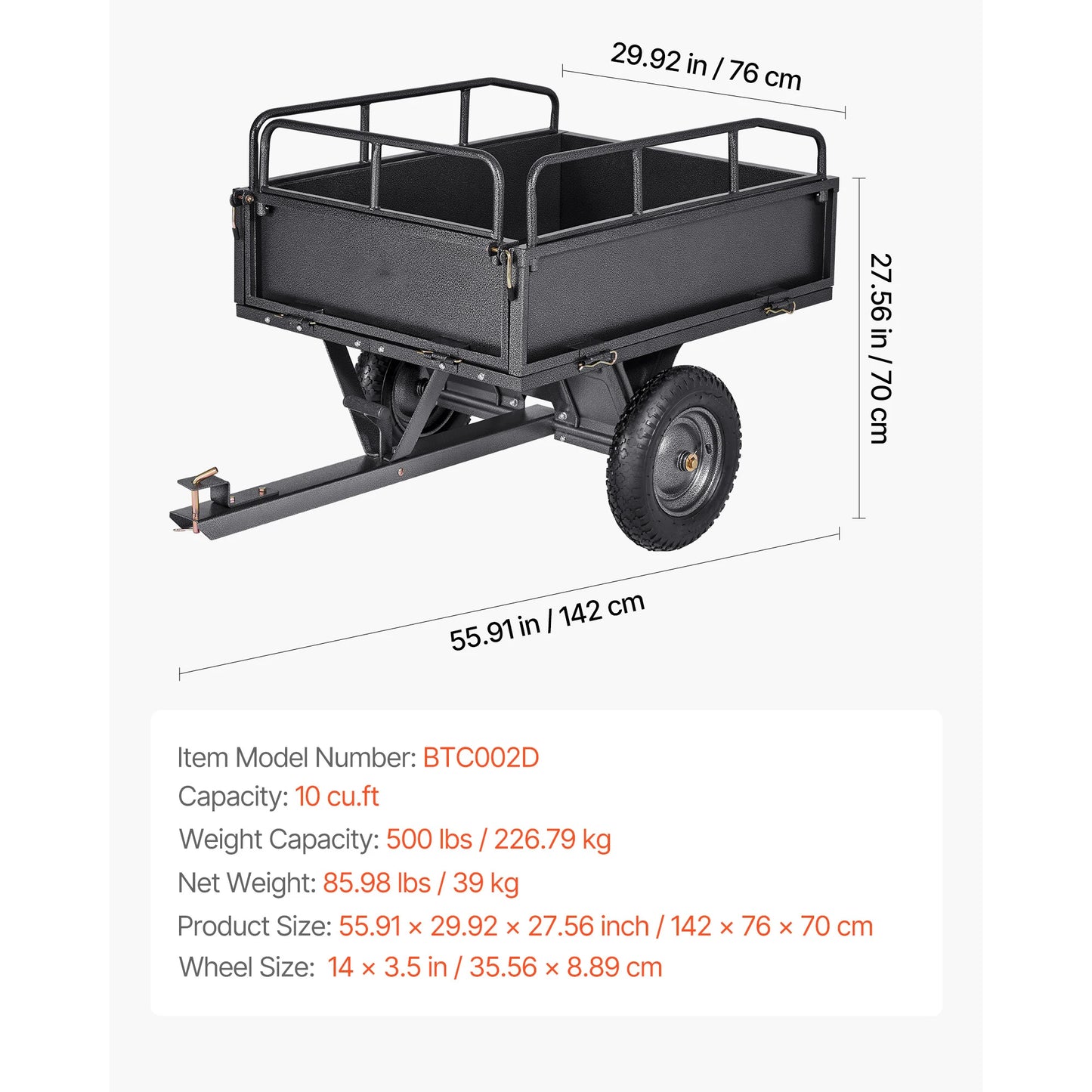 SucceBuy 600Lb Capacity ATV UTV Utility Trailer For Lawn Mower