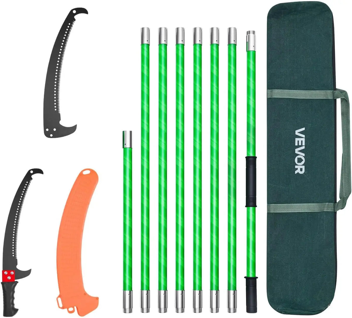 VEVOR 7.3-27 ft Extendable Pole Saw 8 Fiberglass Handles Steel Blade Scissors Tree Pruner for Palms Shrubs